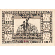 Banknote, Germany, Hemdingen Gemeinde, 75 Pfennig, Animaux, 1922, 1922-01-31