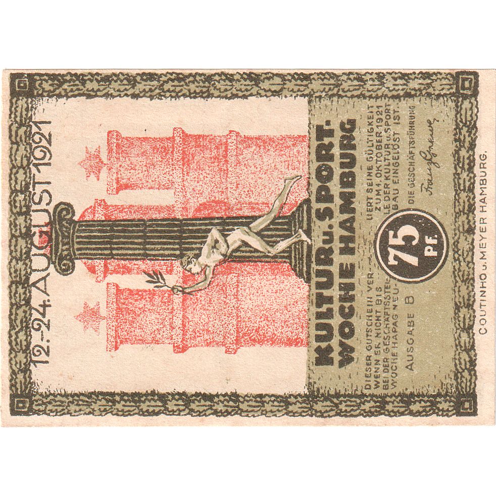 Banknote, Germany, Hamburg, 75 Pfennig, Monument 5, 1921, 1921-08-12, UNC(63)