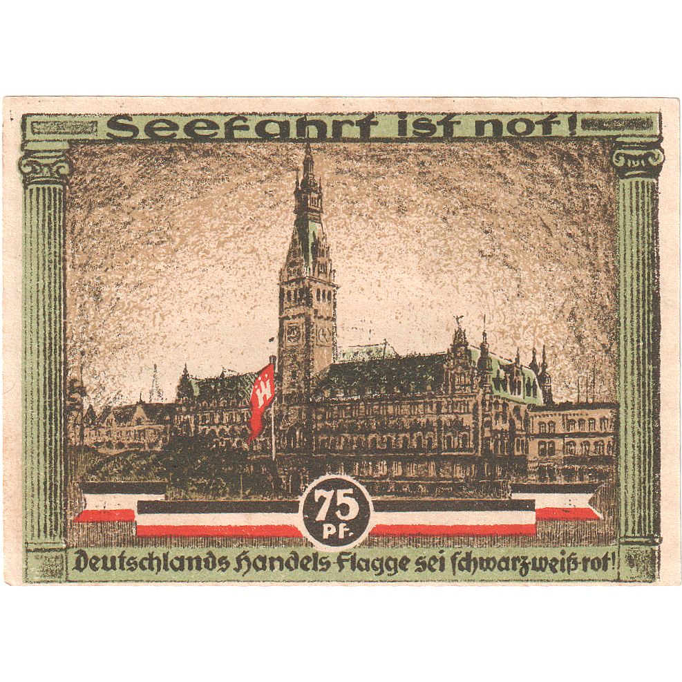 Banknote, Germany, Hamburg, 75 Pfennig, Monument 5, 1921, 1921-08-12, UNC(63)