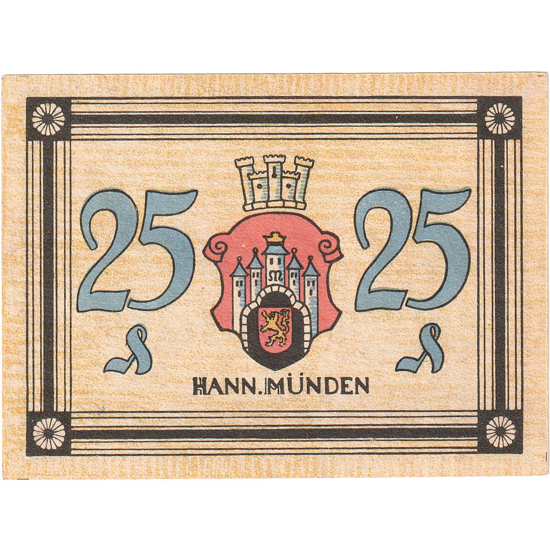 Banknote, Germany, Hann. Münden, 25 Pfennig, village, O.D, UNC(65-70)