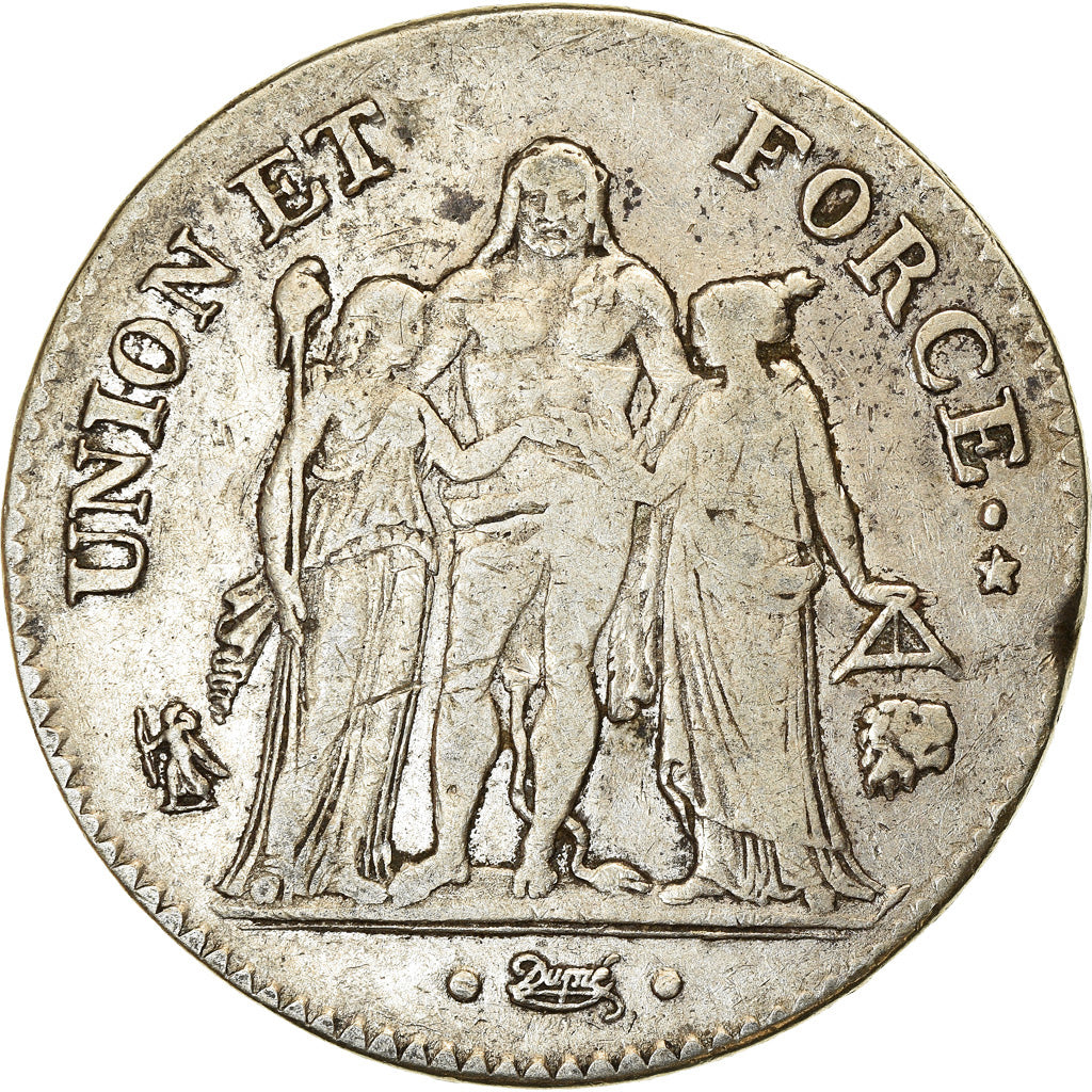 Monnaie, France, Union et Force, 5 Francs, AN 8, Bayonne, TB+, Argent