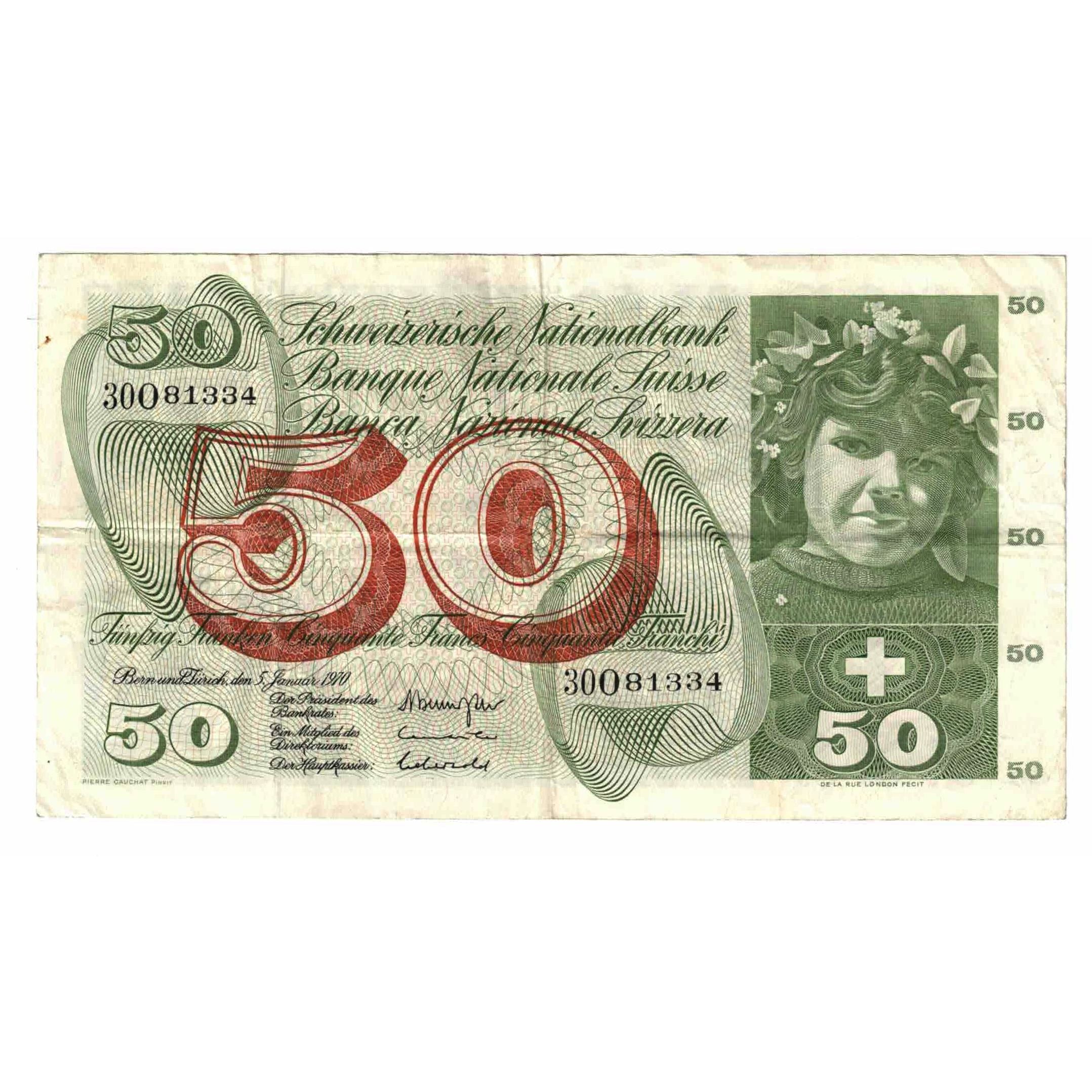 Banknote, Switzerland, 50 Franken, 1970, 1970-02-05, KM:48j, VF(20-25)
