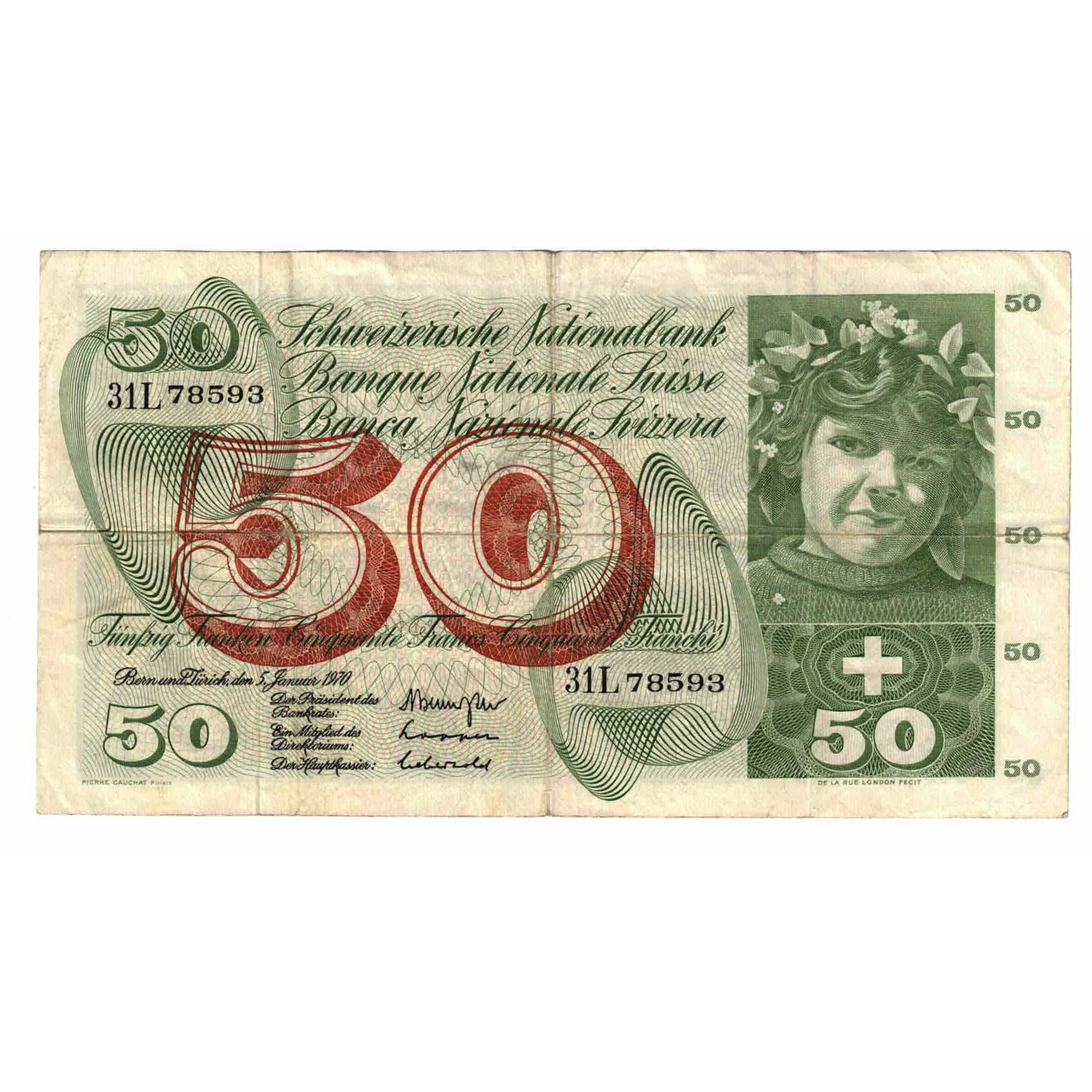 Banknote, Switzerland, 50 Franken, 1970, 1970-02-05, KM:48j, VG(8-10)