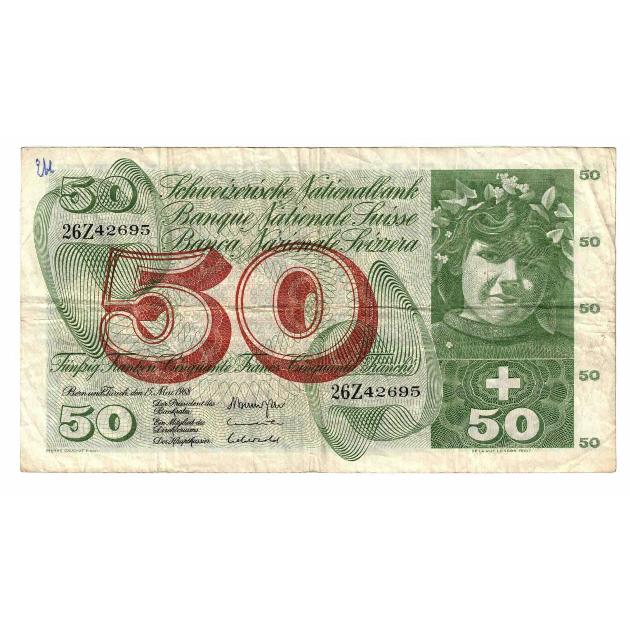 Banknote, Switzerland, 50 Franken, 1968, 1968-05-15, KM:48h, VF(20-25)