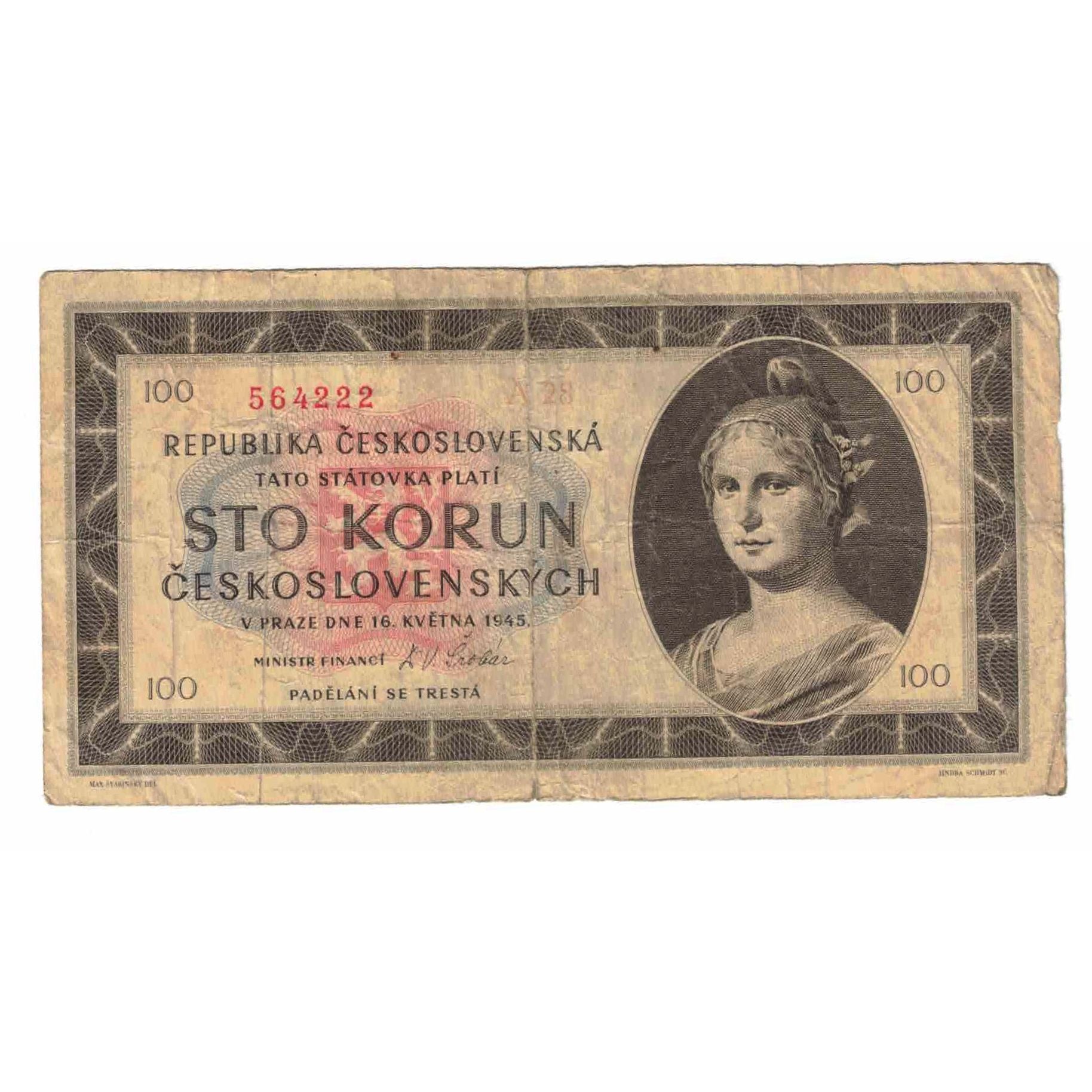 Banknote, Czechoslovakia, 100 Korun, 1945, 1945-05-16, KM:67a, VG(8-10)