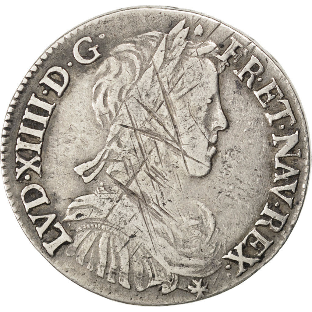 FRANCE, 1/2 Écu à la mèche longue, 1/2 ECU, 1660, Bayonne, KM #164.12, VF(30-35)