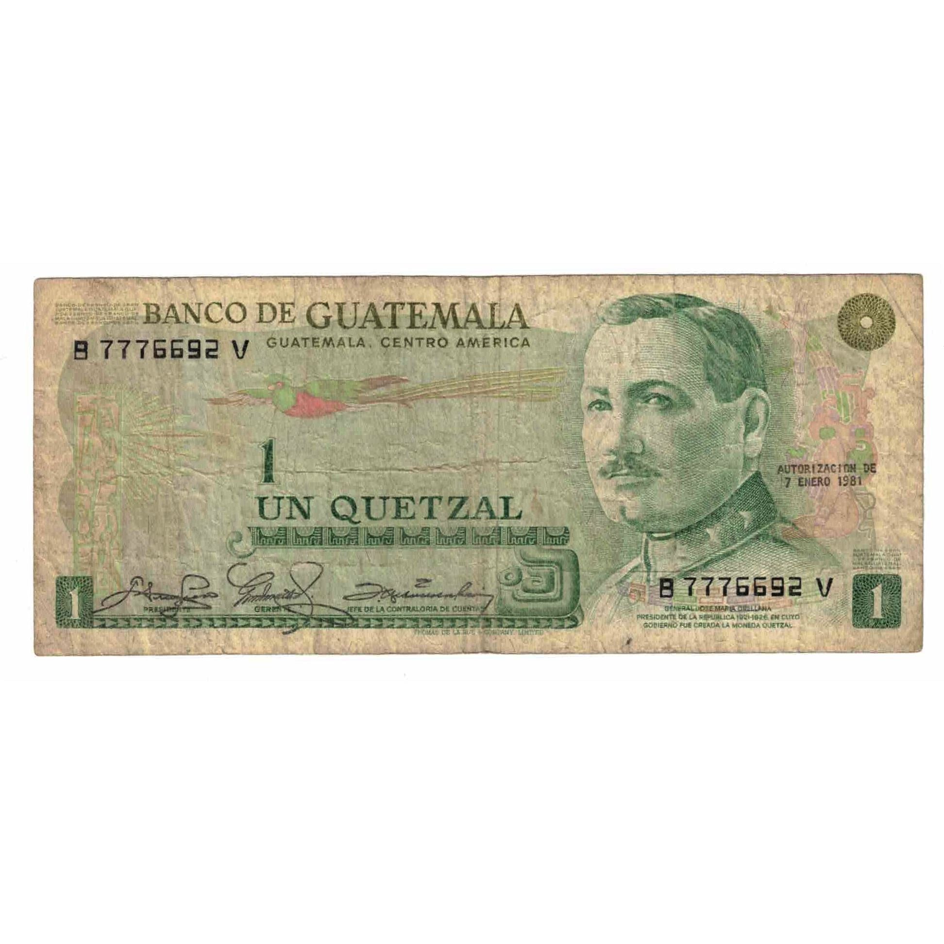 Banknote, Guatemala, 1 Quetzal, 1981, 1981-01-07, KM:59c, VF(20-25)