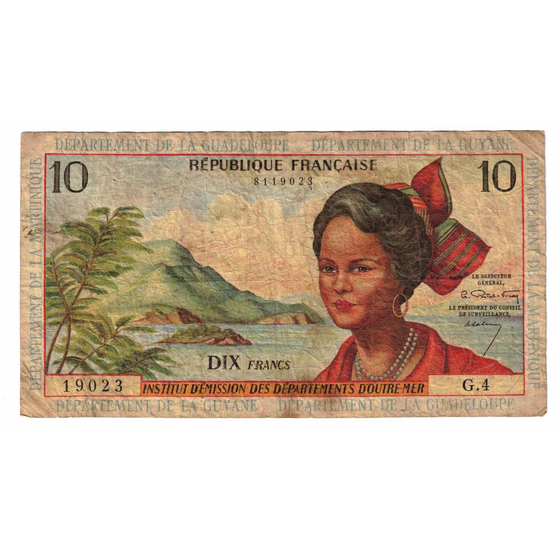 Banknote, French Antilles, 10 Francs, Undated (1964), KM:8a, VF(20-25)