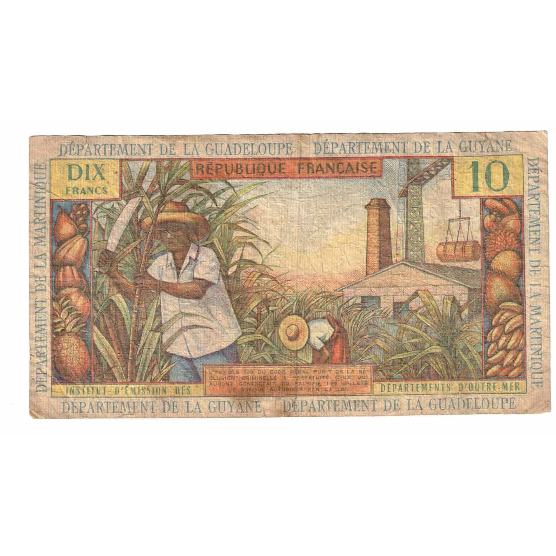 Banknote, French Antilles, 10 Francs, Undated (1964), KM:8a, VF(20-25)