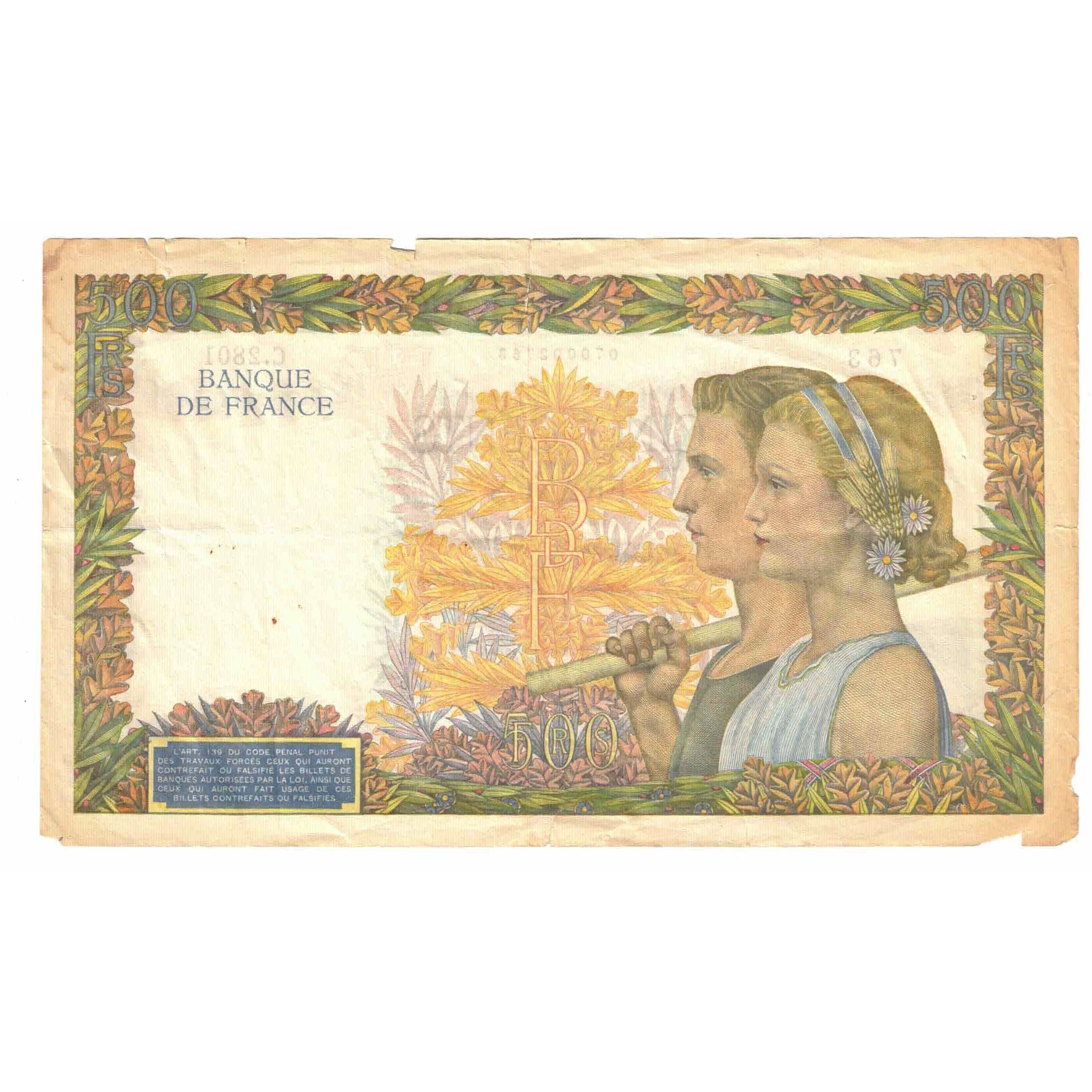 Frankrijk, 500 Francs, La Paix, 1941, C.2801, TB, Fayette:32.16, KM:95a
