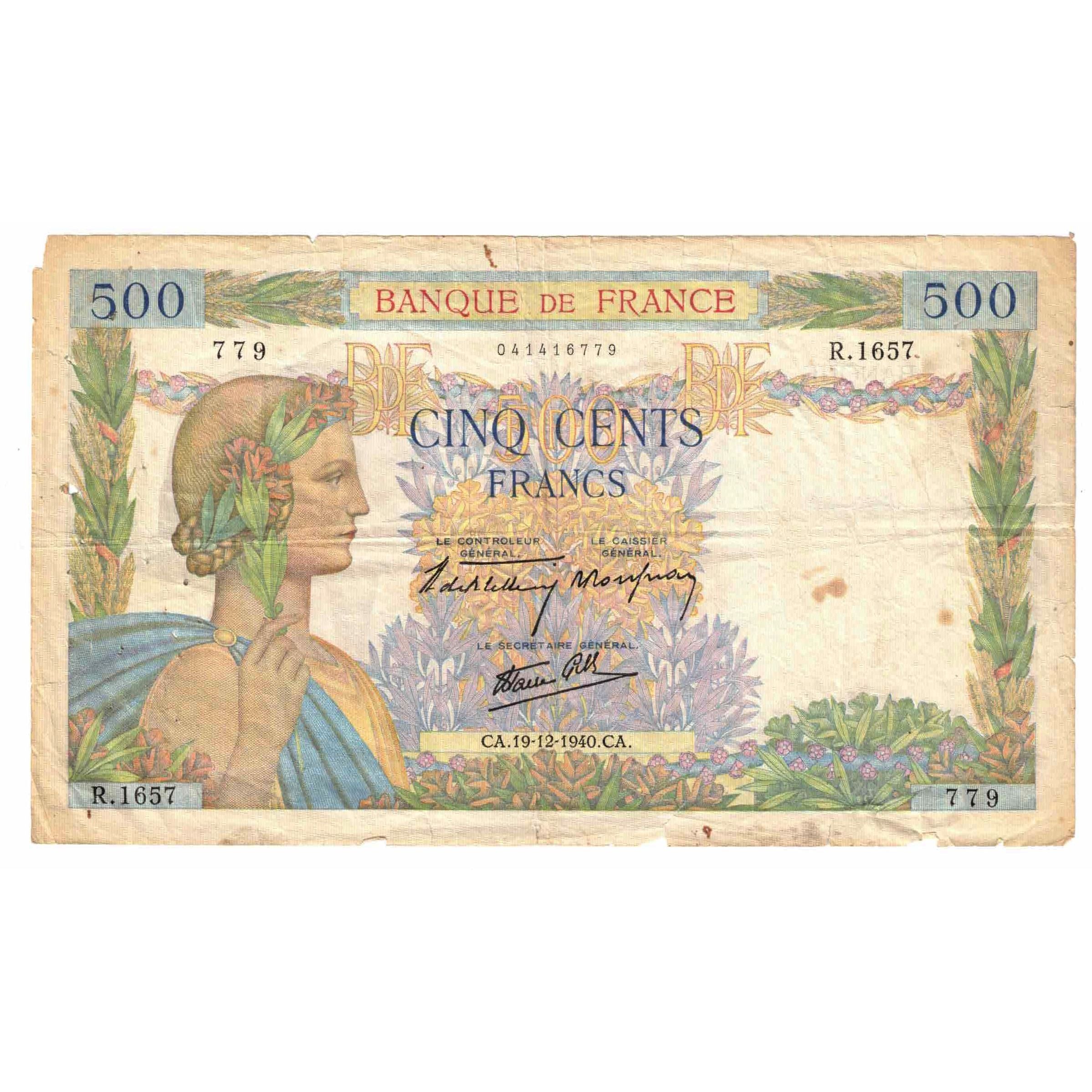 Frankreich, 500 Francs, La Paix, 1940, R.1657, SGE, Fayette:32.11, KM:95a