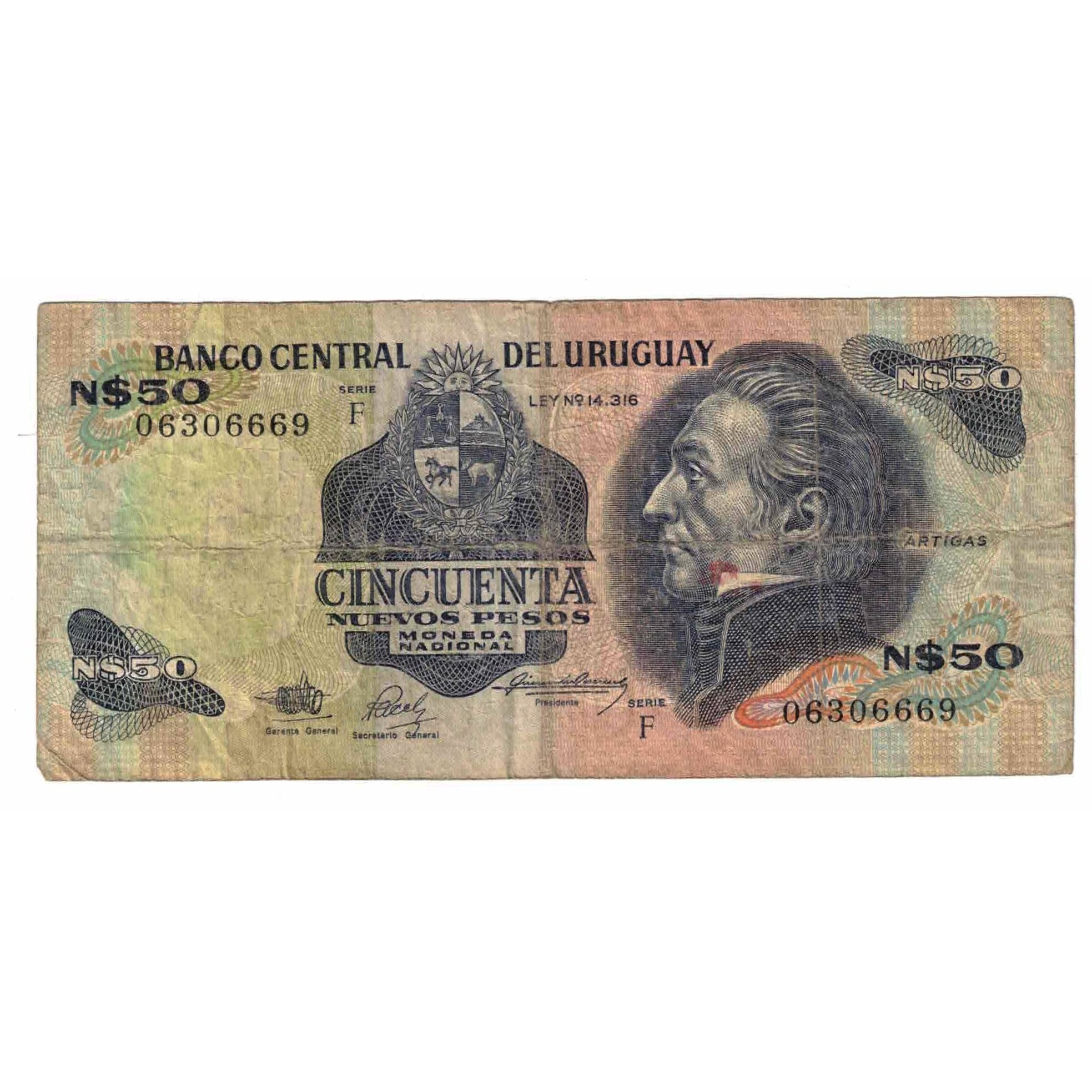 Billet, Uruguay, 50 Nuevos Pesos, Undated (1978-87), KM:61a, TB