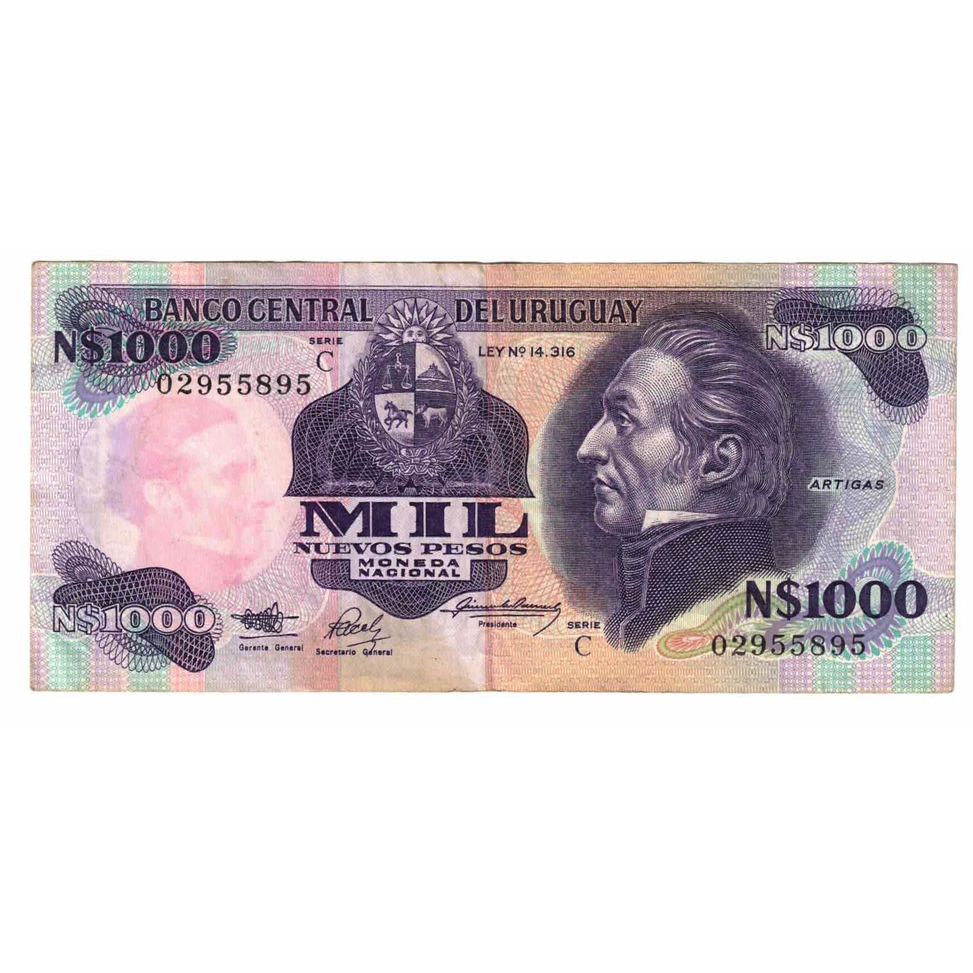 Banknote, Uruguay, 1000 Nuevos Pesos, 1991, KM:64Aa, EF(40-45)