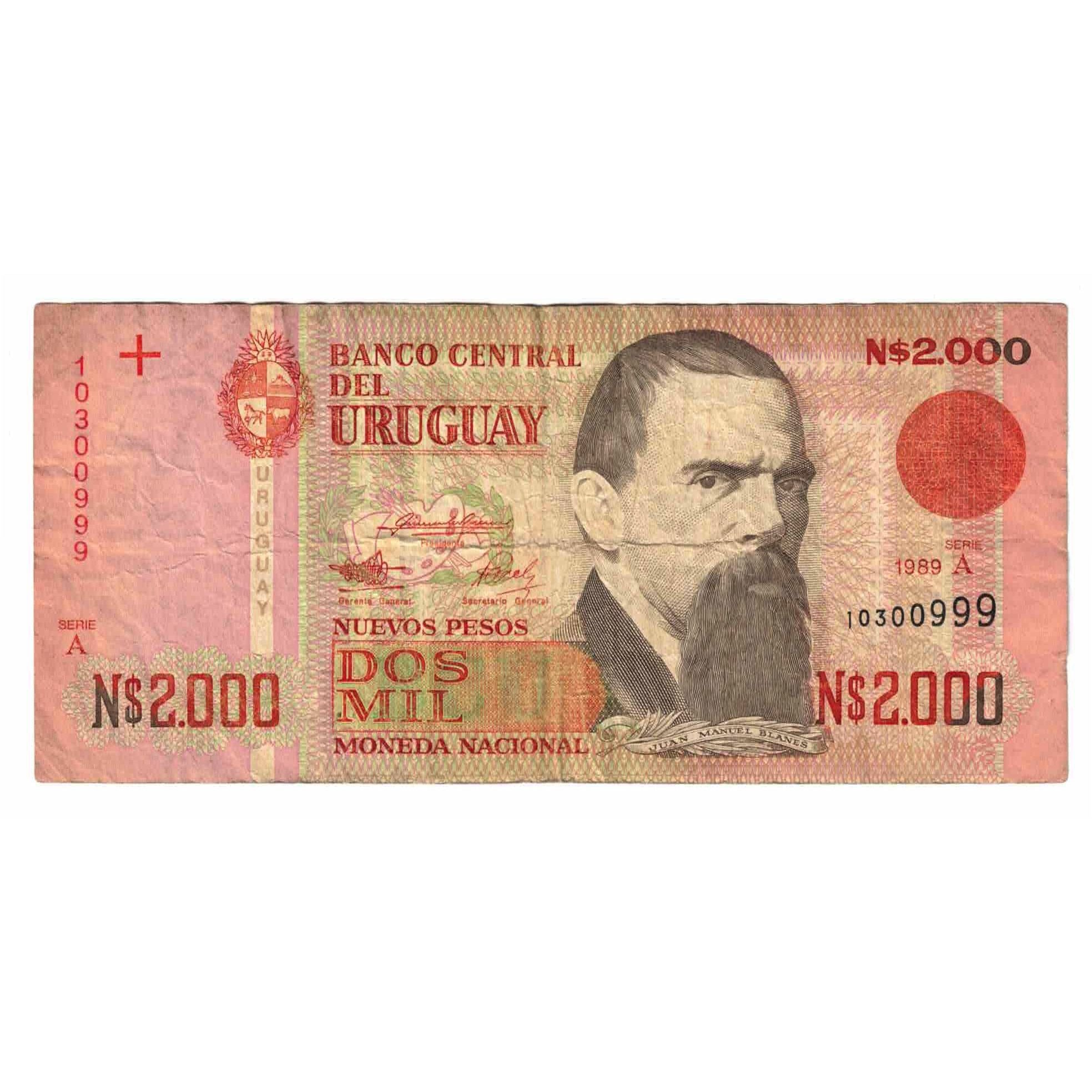 Banknote, Uruguay, 2000 Nuevos Pesos, 1989, KM:68a, EF(40-45)