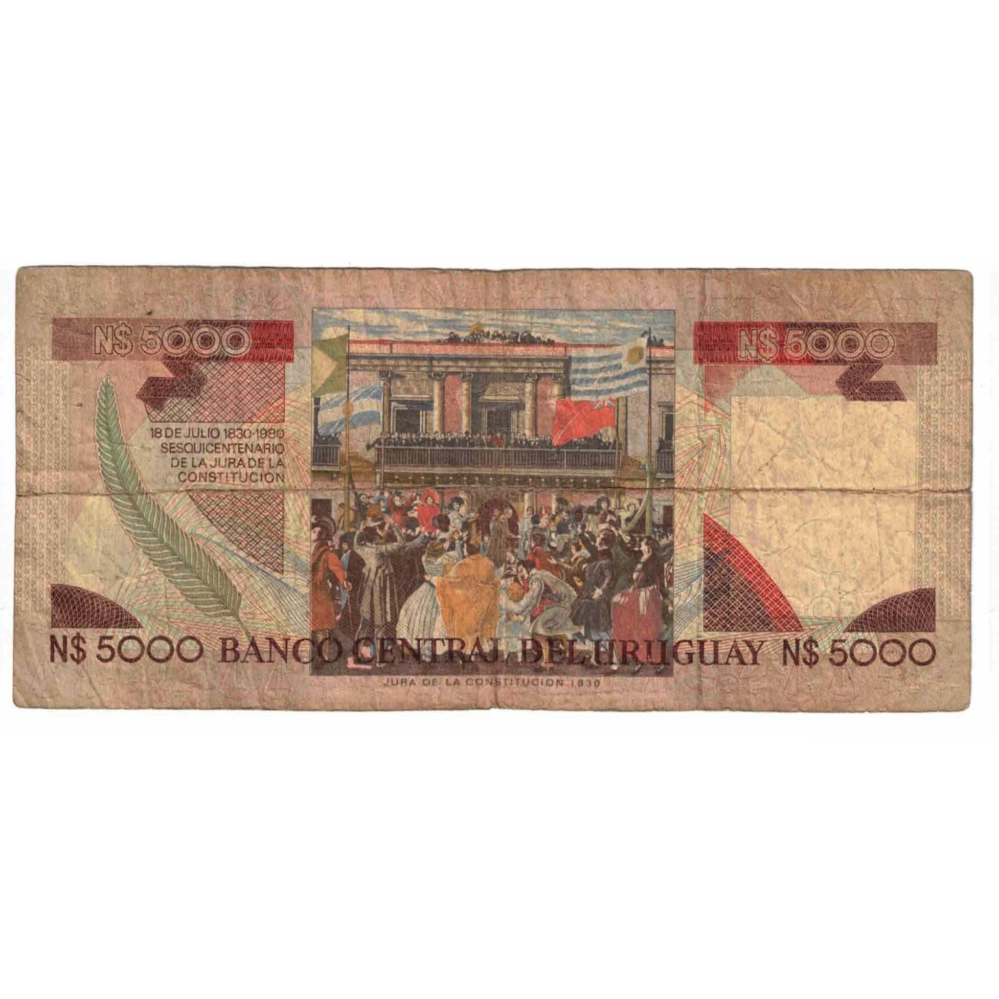 Banknote, Uruguay, 5000 Nuevos Pesos, Undated (1983), KM:65a, VF(20-25)