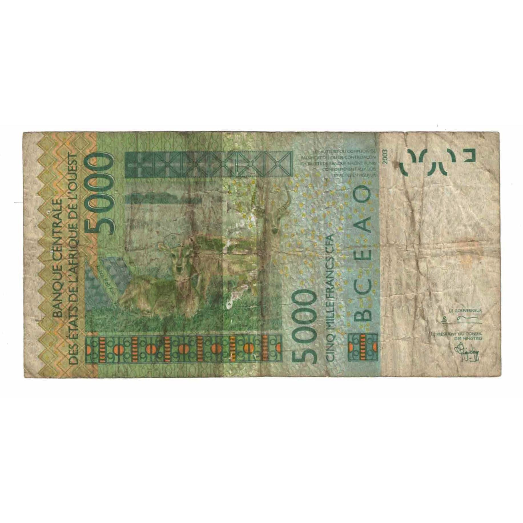 Banknote, West African States, 5000 Francs, 2003, KM:717Ka, VG(8-10)