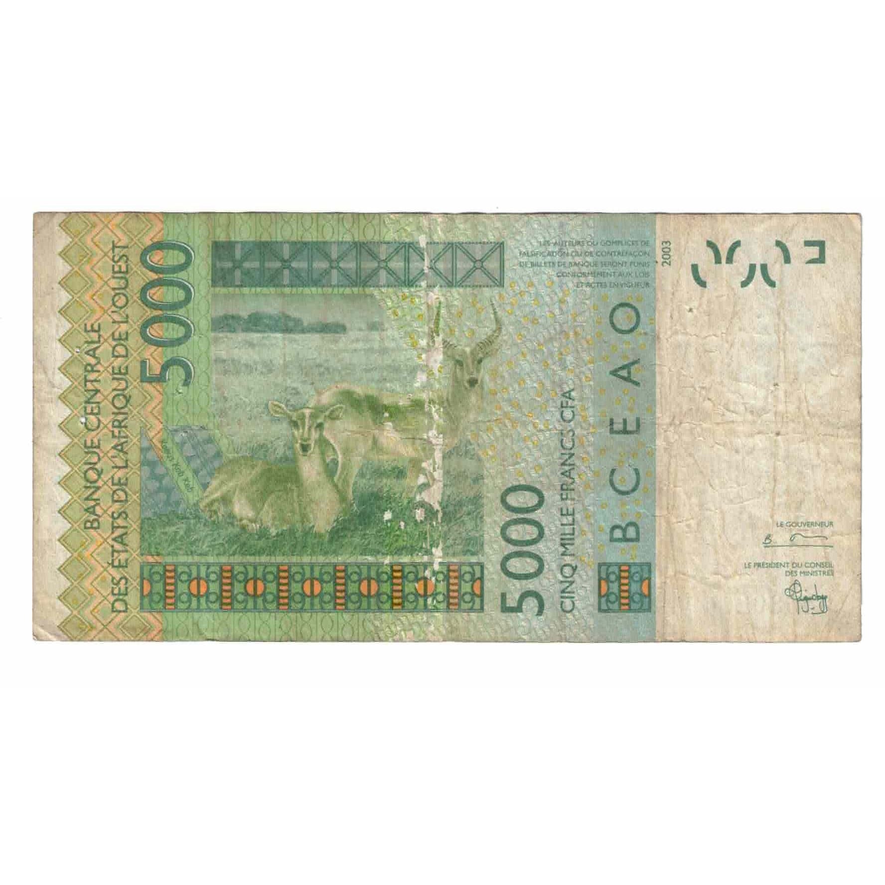 Banknote, West African States, 5000 Francs, 2003, KM:717Ka, VF(20-25)