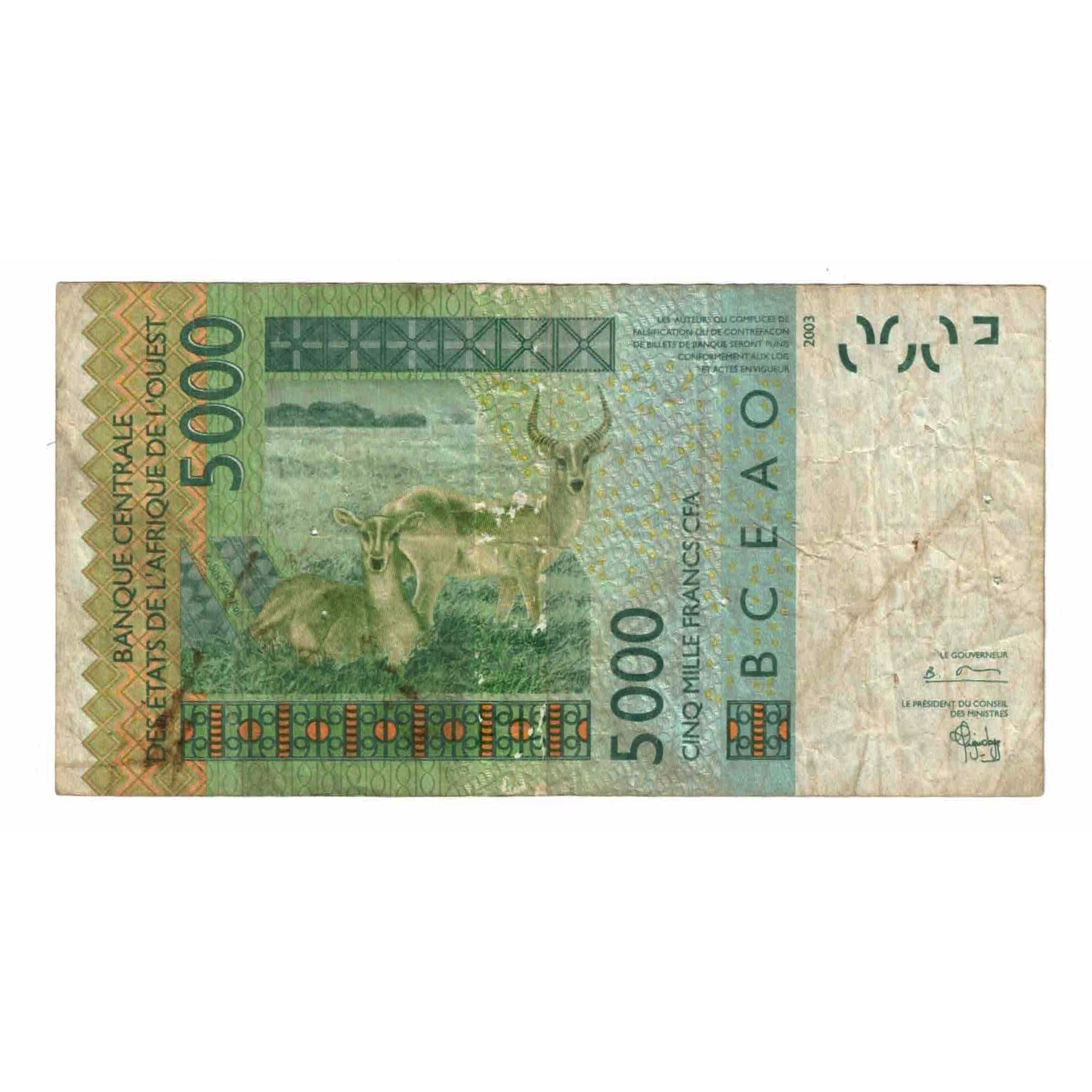 Banknote, West African States, 5000 Francs, 2003, KM:717Ka, VF(20-25)