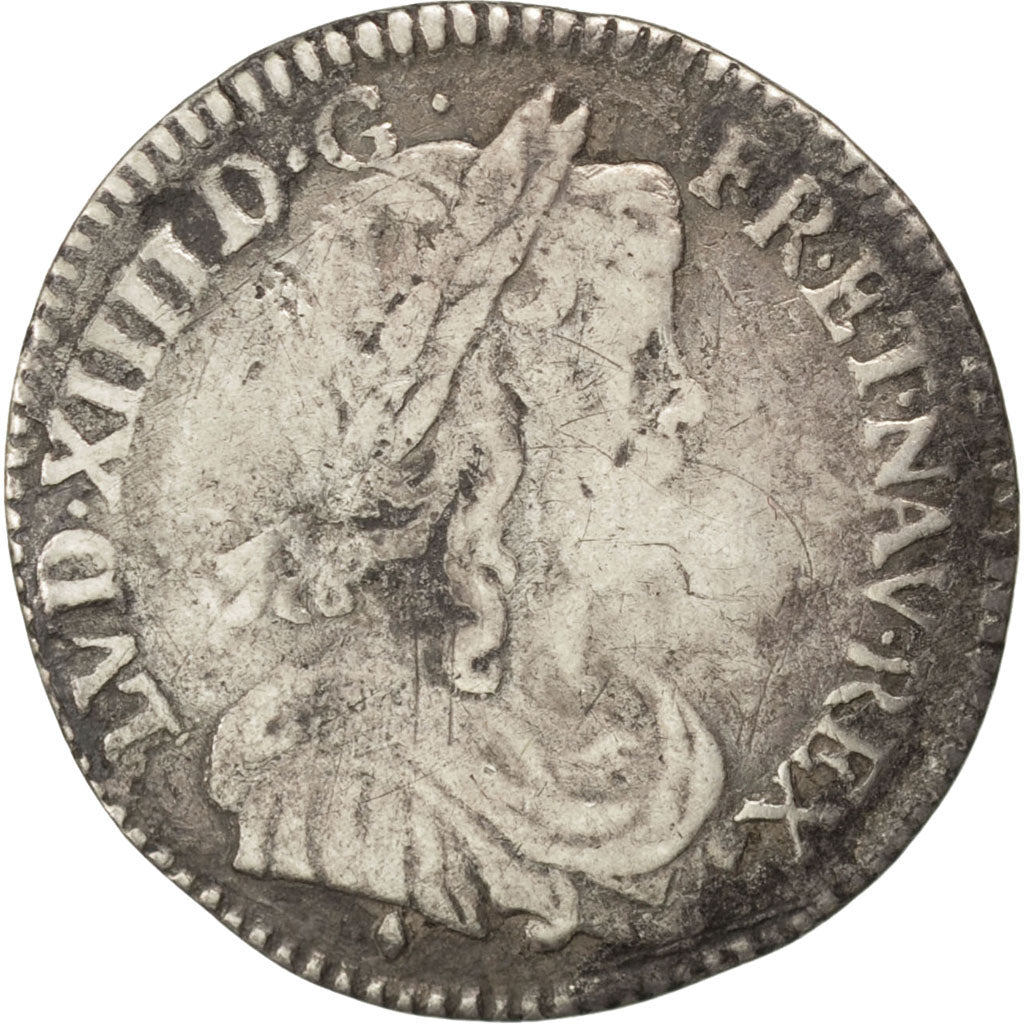 FRANCE, 1/12 Écu à la mèche longue, 1/12 ECU, 10 Sols, 1658, Aix, KM #166.22, VF