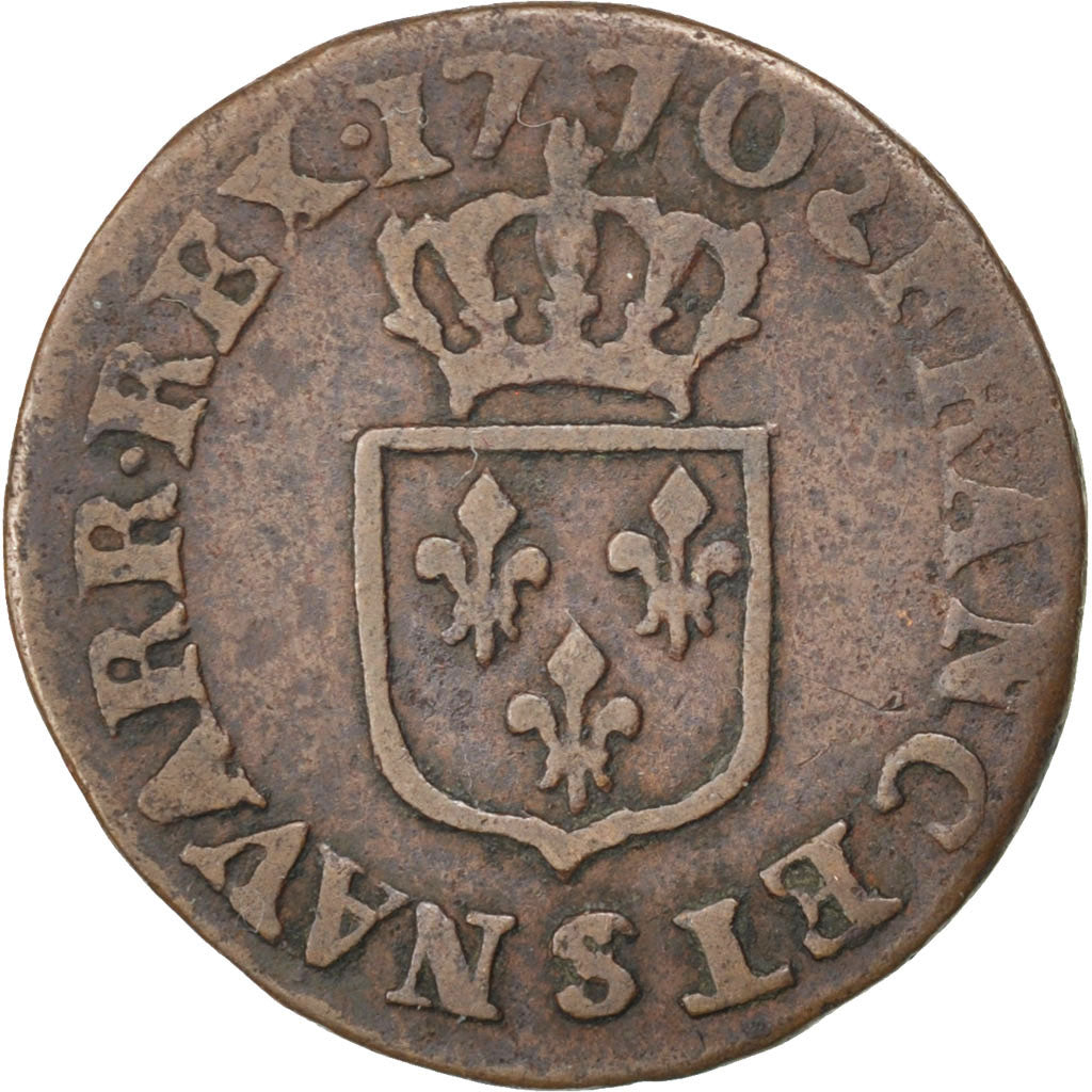 FRANCE, Liard, 1770, Reims, KM #543.9, VF(20-25), Copper, Gadoury #272, 3.03