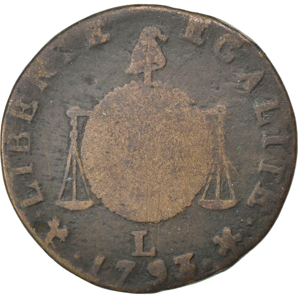 FRANCE, Sol aux balances françoise, Sol, 1793, Bayonne, KM #619.8, VG(8-10), B..
