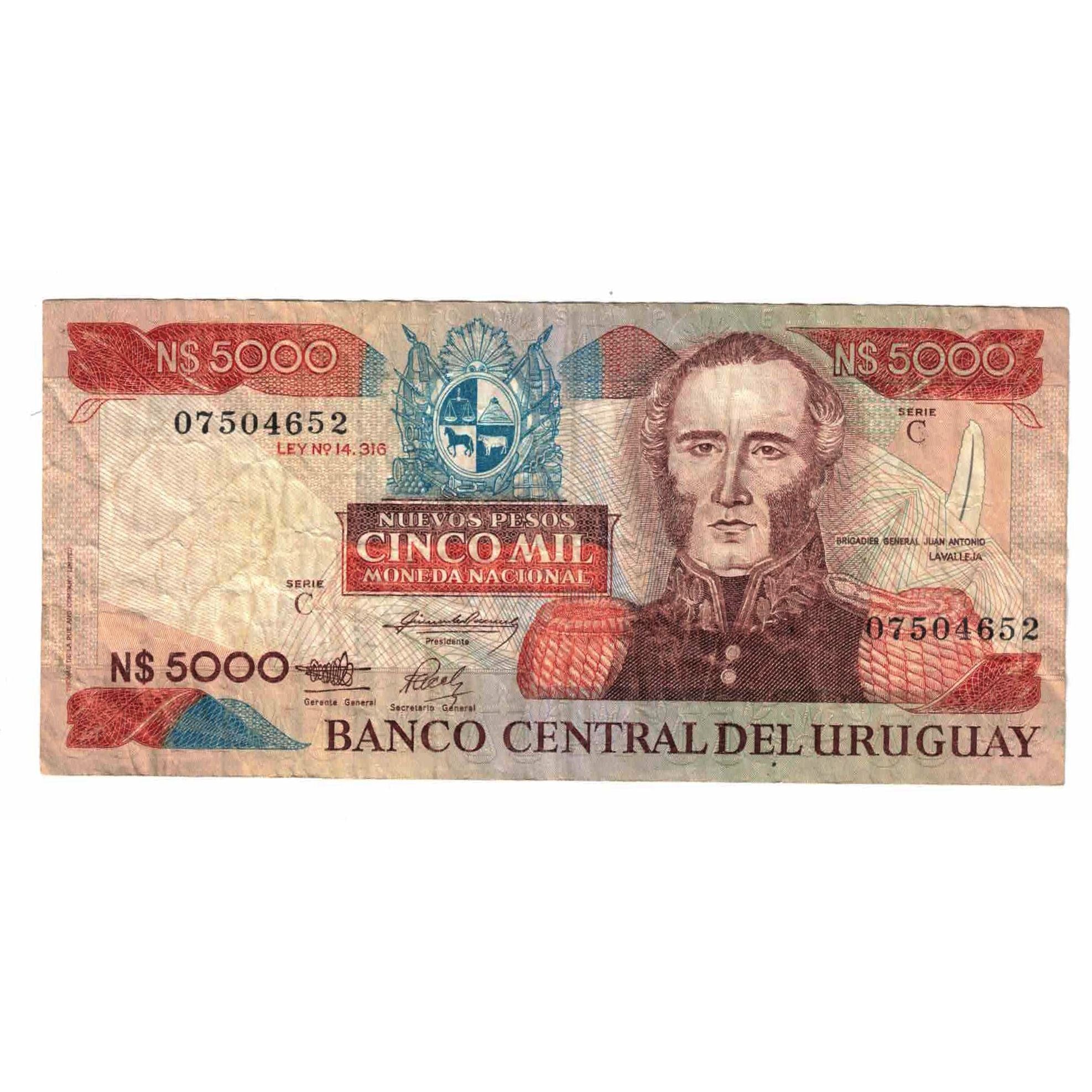 Banknote, Uruguay, 5000 Nuevos Pesos, Undated (1987), KM:65a, EF(40-45)