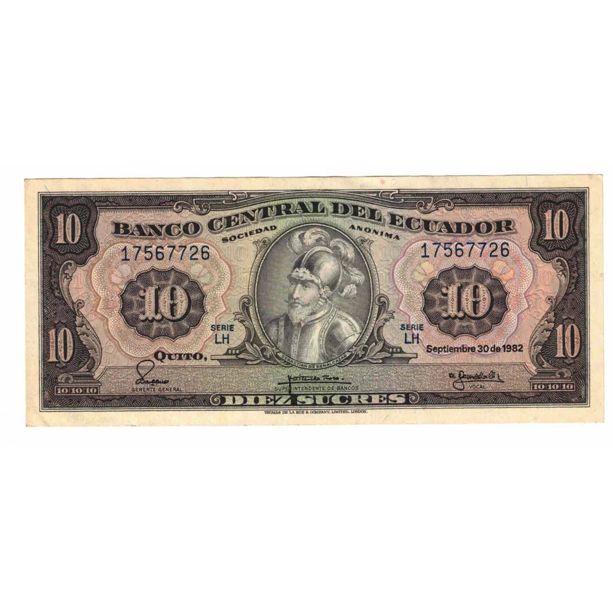 Geldschein, Ecuador, 10 Sucres, 1982, 1982-09-30, KM:114b, UNZ-