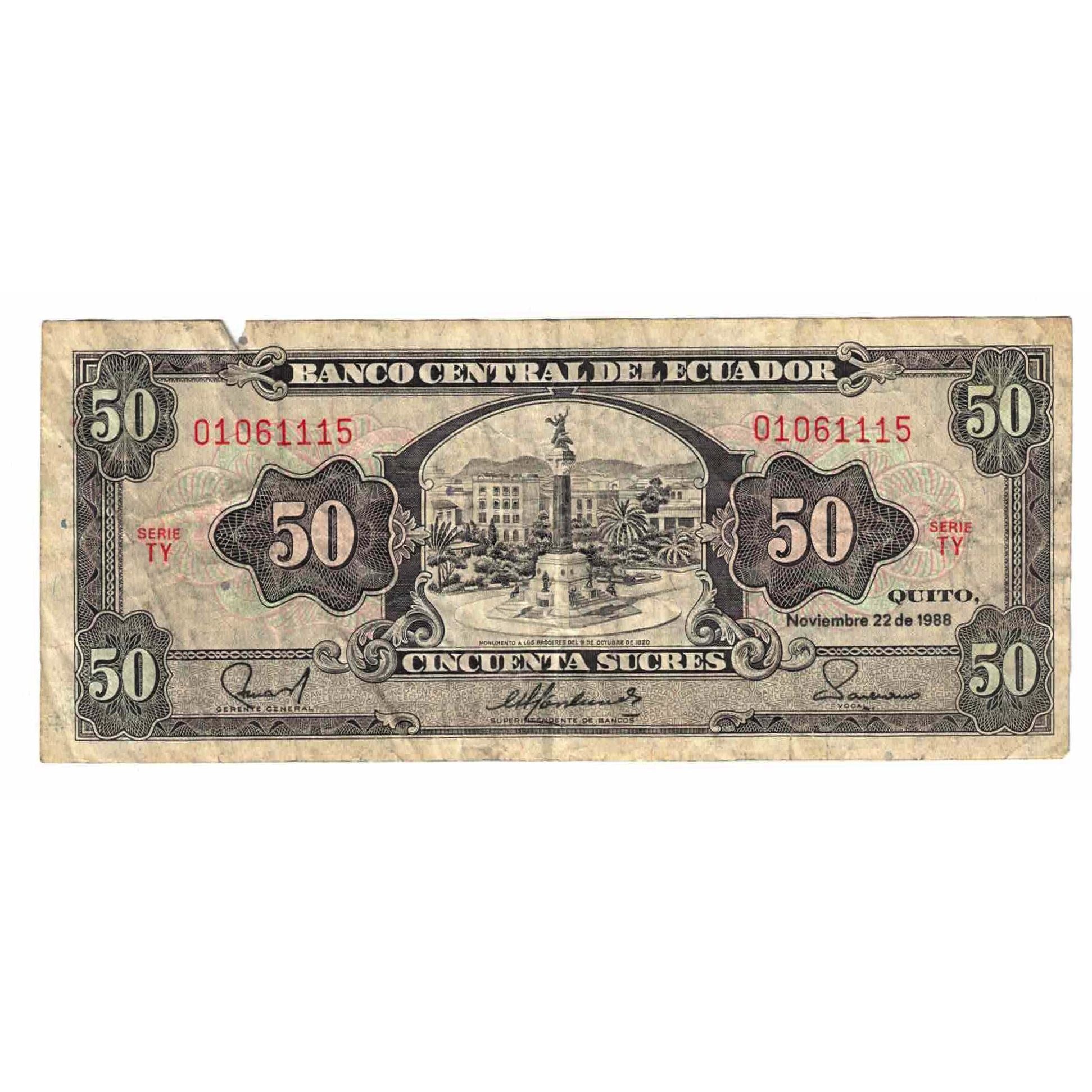 Billet, Équateur, 50 Sucres, 1988, 1988-11-22, KM:122a, B