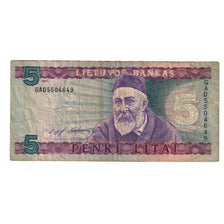 Banknot, Litwa, 5 Litai, 1993, KM:55a, VF(20-25)