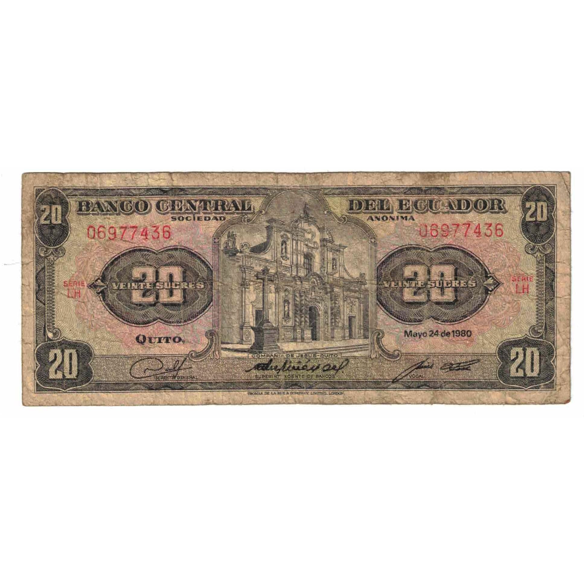 Billet, Équateur, 20 Sucres, 1980, 1980-05-24, KM:115b, B