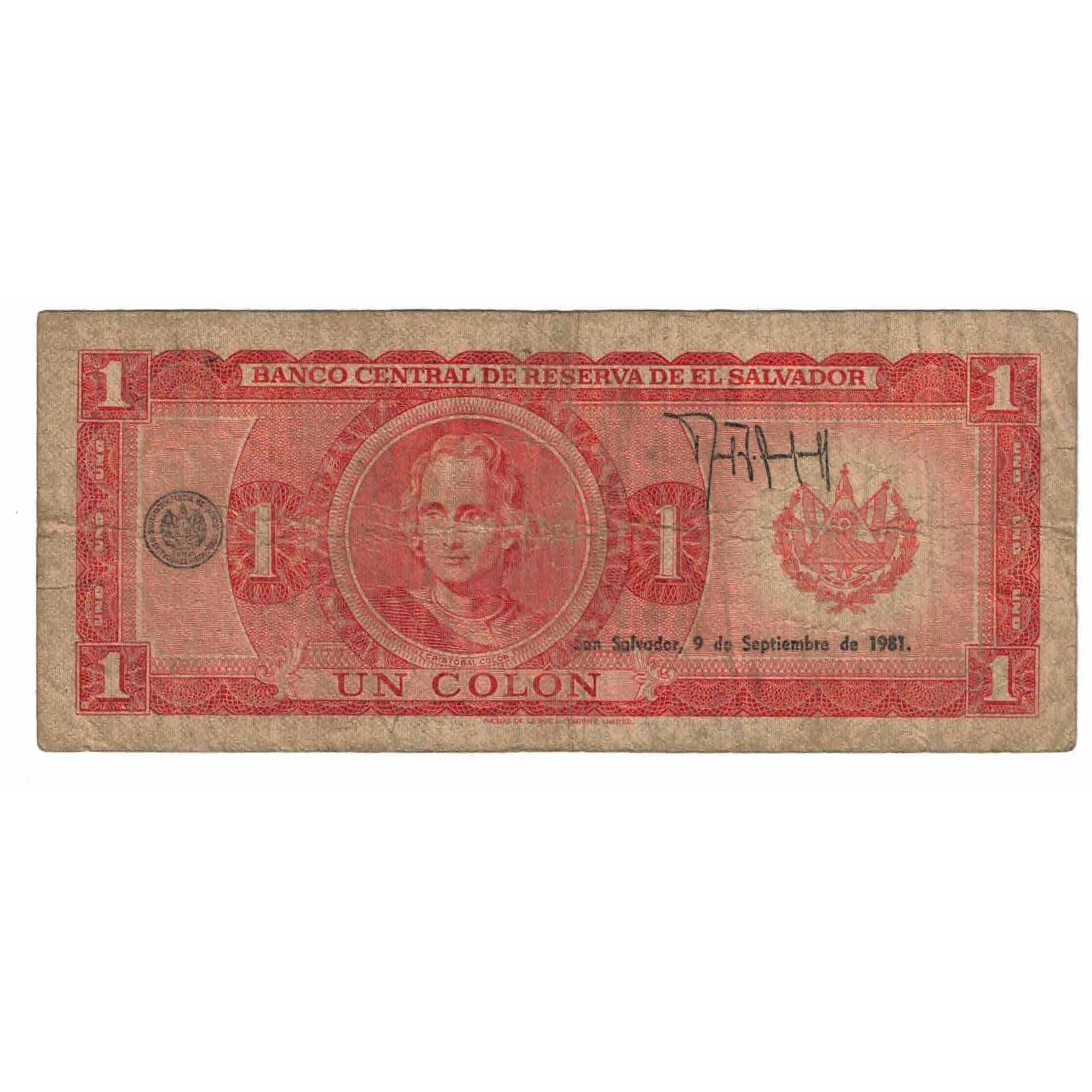 Billete, 1 Colon, 1978, El Salvador, 1978-05-11, KM:125a, BC