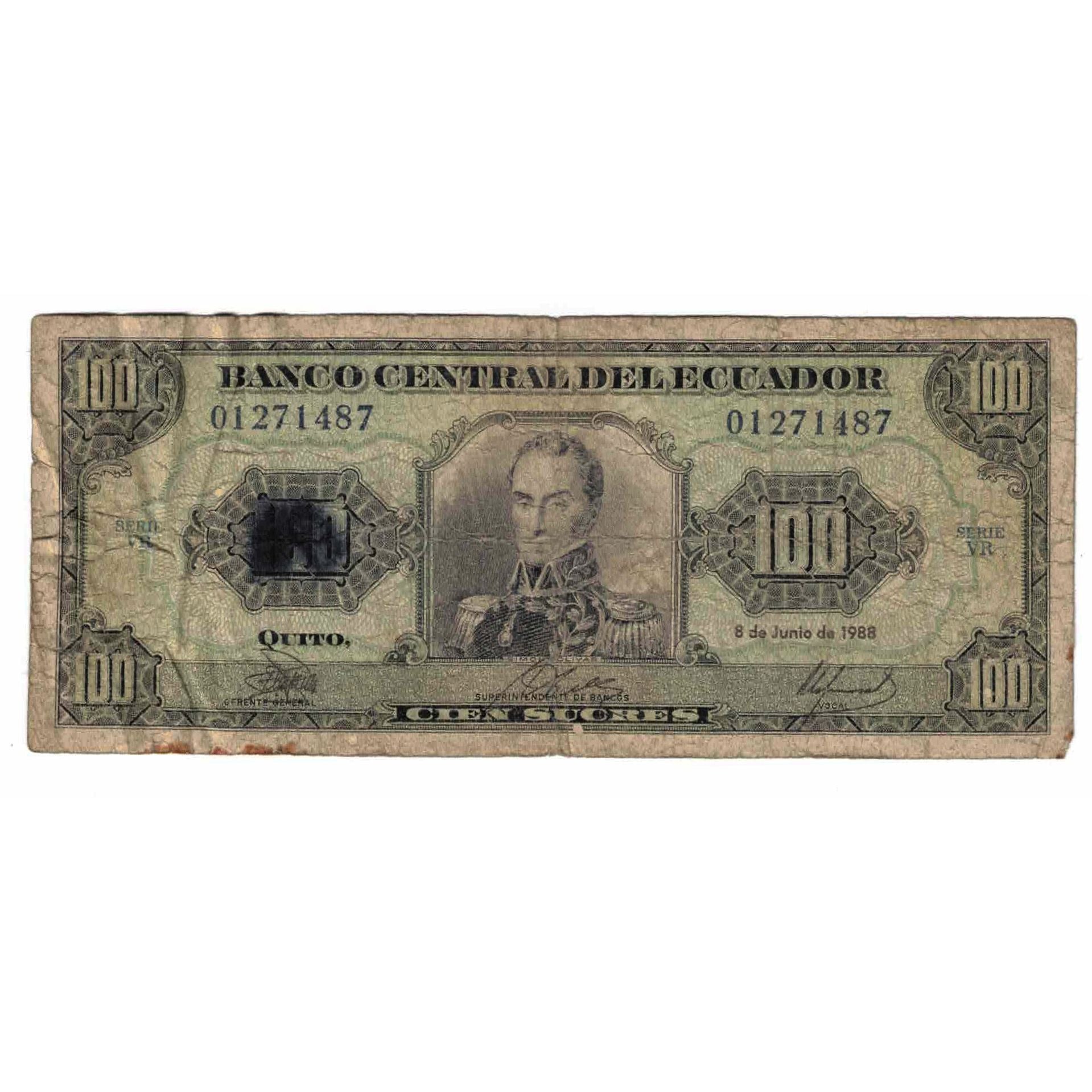 Banknote, Ecuador, 100 Sucres, 1988, 1988-06-08, KM:123Aa, VG(8-10)