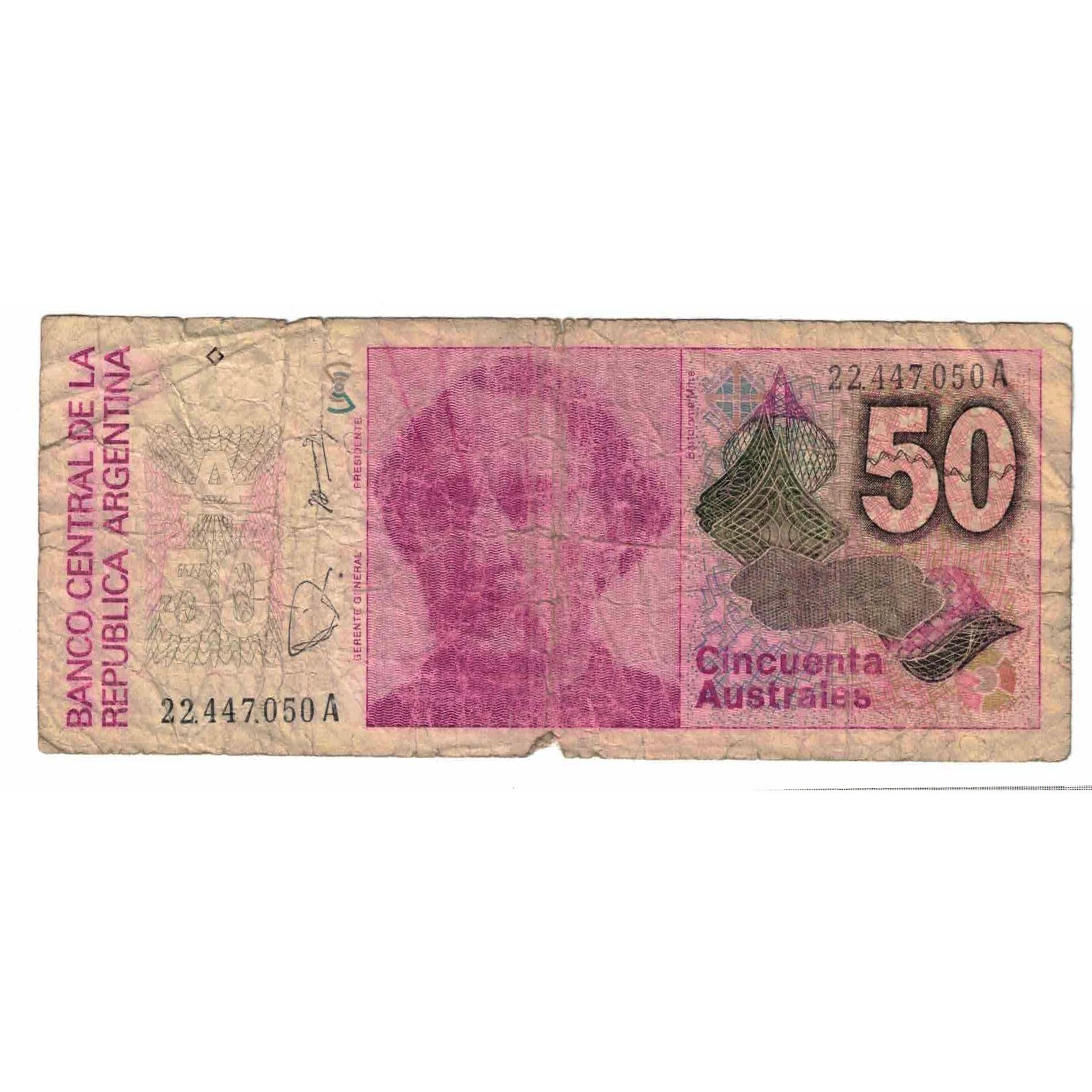 Biljet, Argentinië, 50 Australes, KM:326b, AB