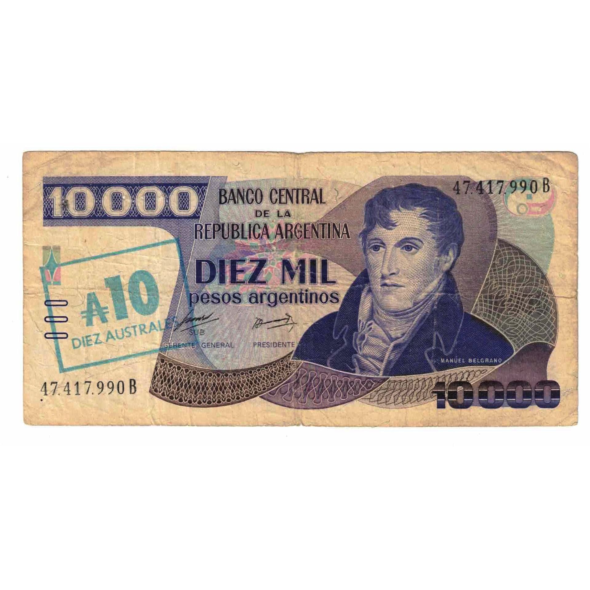Banknote, Argentina, 10 Australes, Undated (1985), KM:322c, VF(20-25)