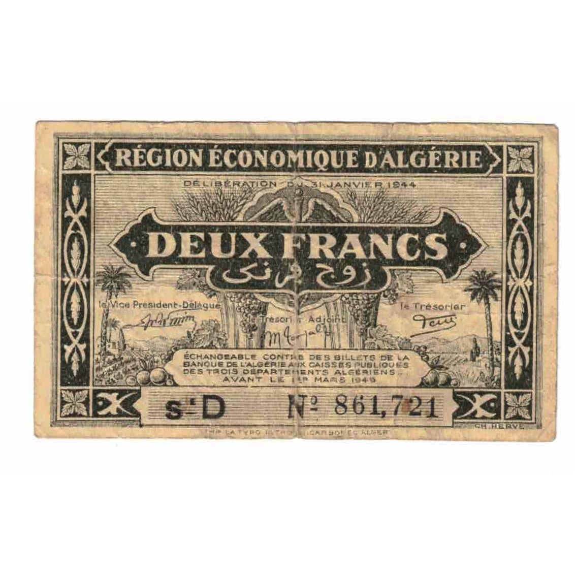 Banknote, Algeria, 2 Francs, 1944, 1944-01-31, KM:99b, VF(20-25)
