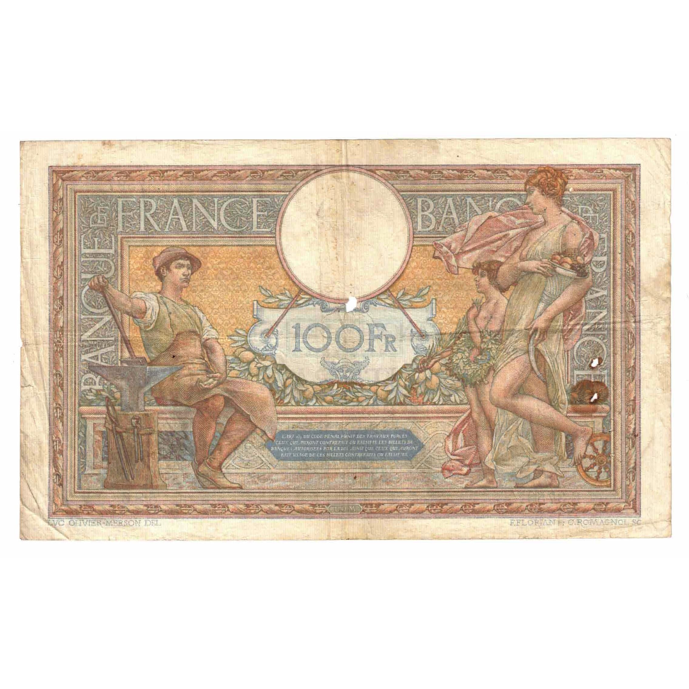 France, 100 Francs, Luc Olivier Merson, 1932, E.37597, VG(8-10), Fayette:24.11
