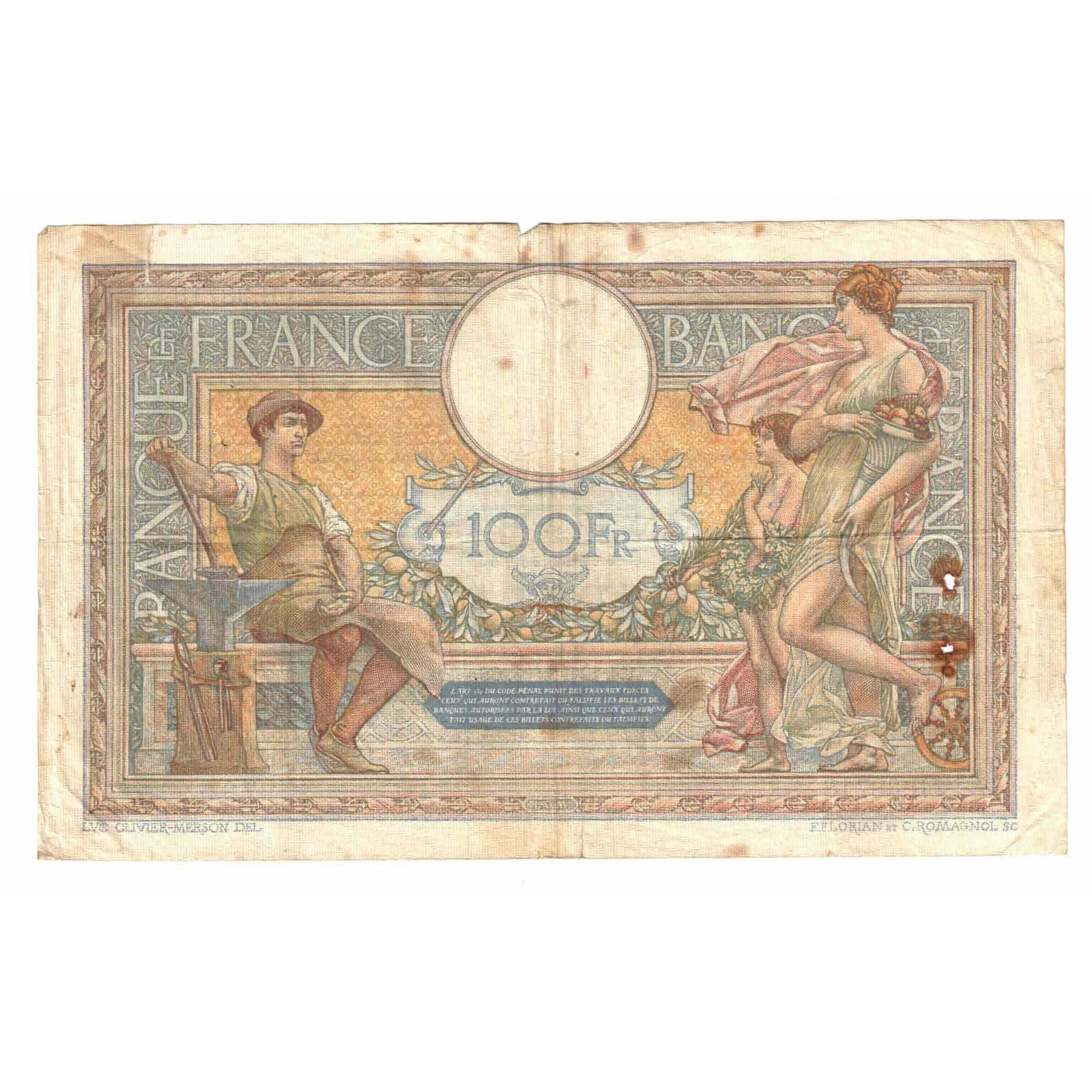 France, 100 Francs, Luc Olivier Merson, 1933, H.38718, VG(8-10), Fayette:24.12