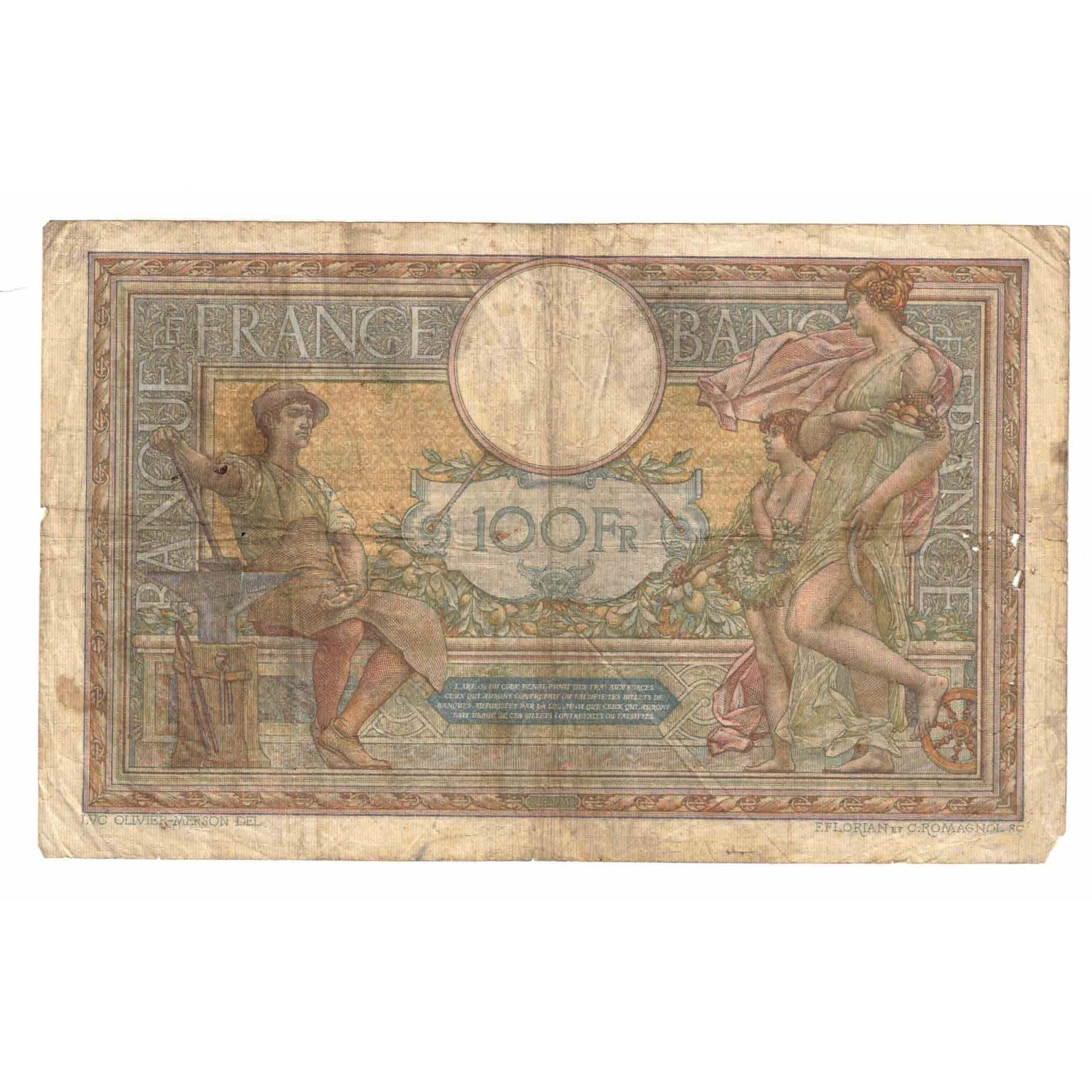 France, 100 Francs, Luc Olivier Merson, 1914, L.2364, B, Fayette:23.6, KM:71a