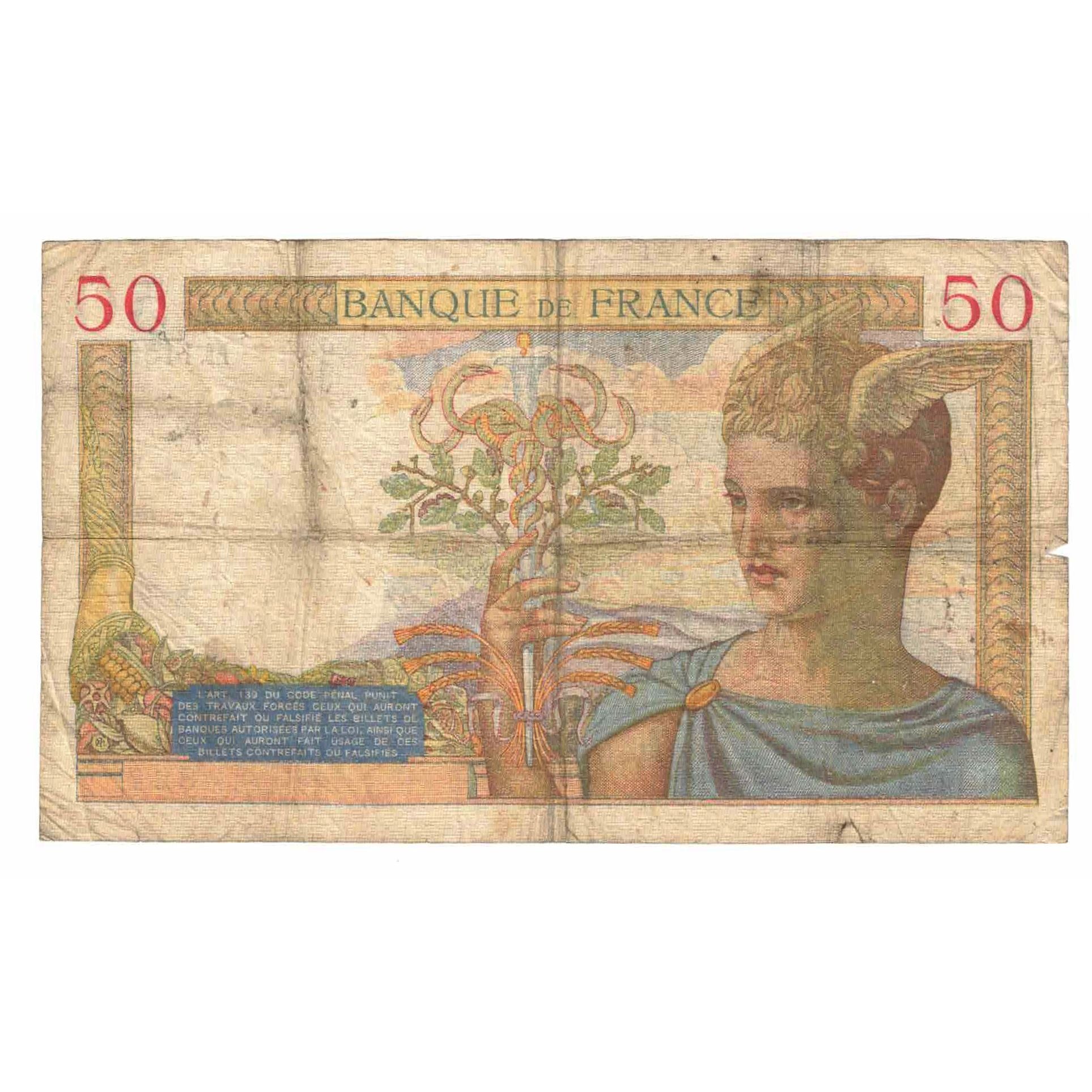 France, 50 Francs, Cérès, 1935, M.1158, B, Fayette:17.7, KM:81