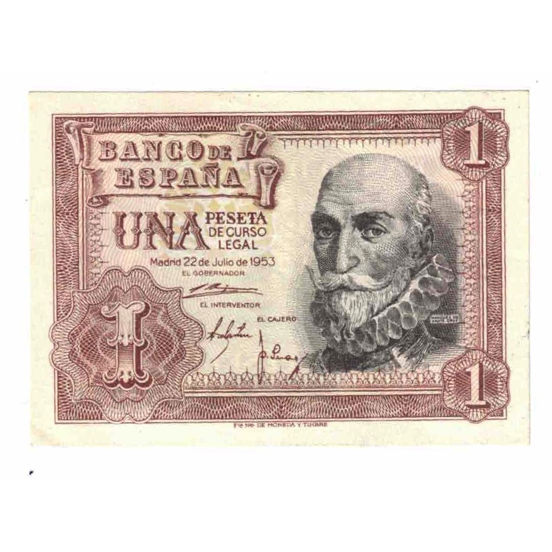 Banknote, Spain, 1 Peseta, 1953, 1953-07-22, KM:144a, UNC(65-70)