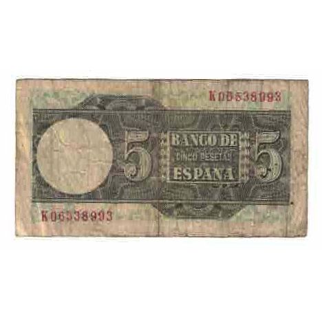 Billet, Espagne, 5 Pesetas, 1948, 1948-03-05, KM:136a, TB