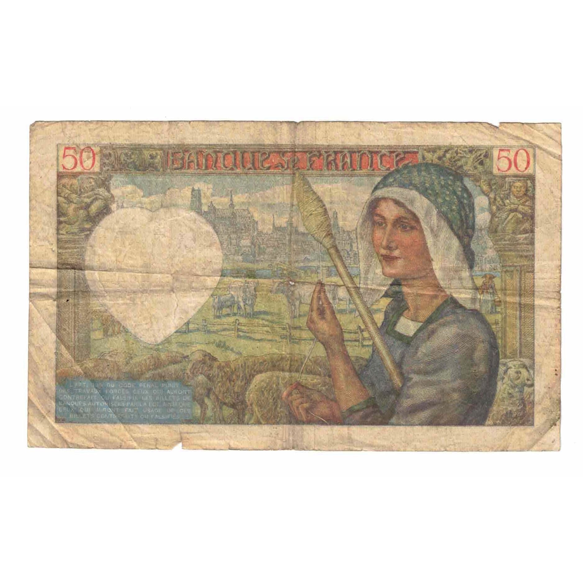 França, 50 Francs, Jacques Coeur, 1940, Y.19, VG(8-10), Fayette:19.3, KM:93