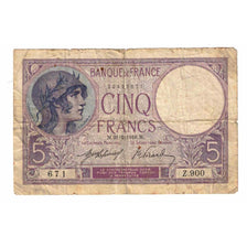 France, 5 Francs, Violet, 1918, Z.900, VF(20-25), Fayette:3.2, KM:72a