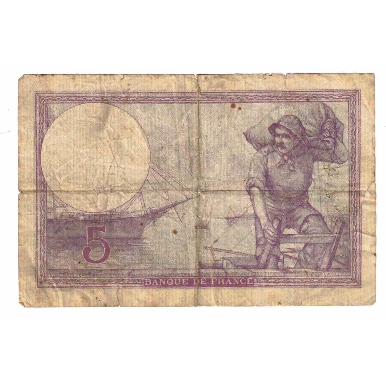 France, 5 Francs, Violet, 1918, Z.900, VF(20-25), Fayette:3.2, KM:72a