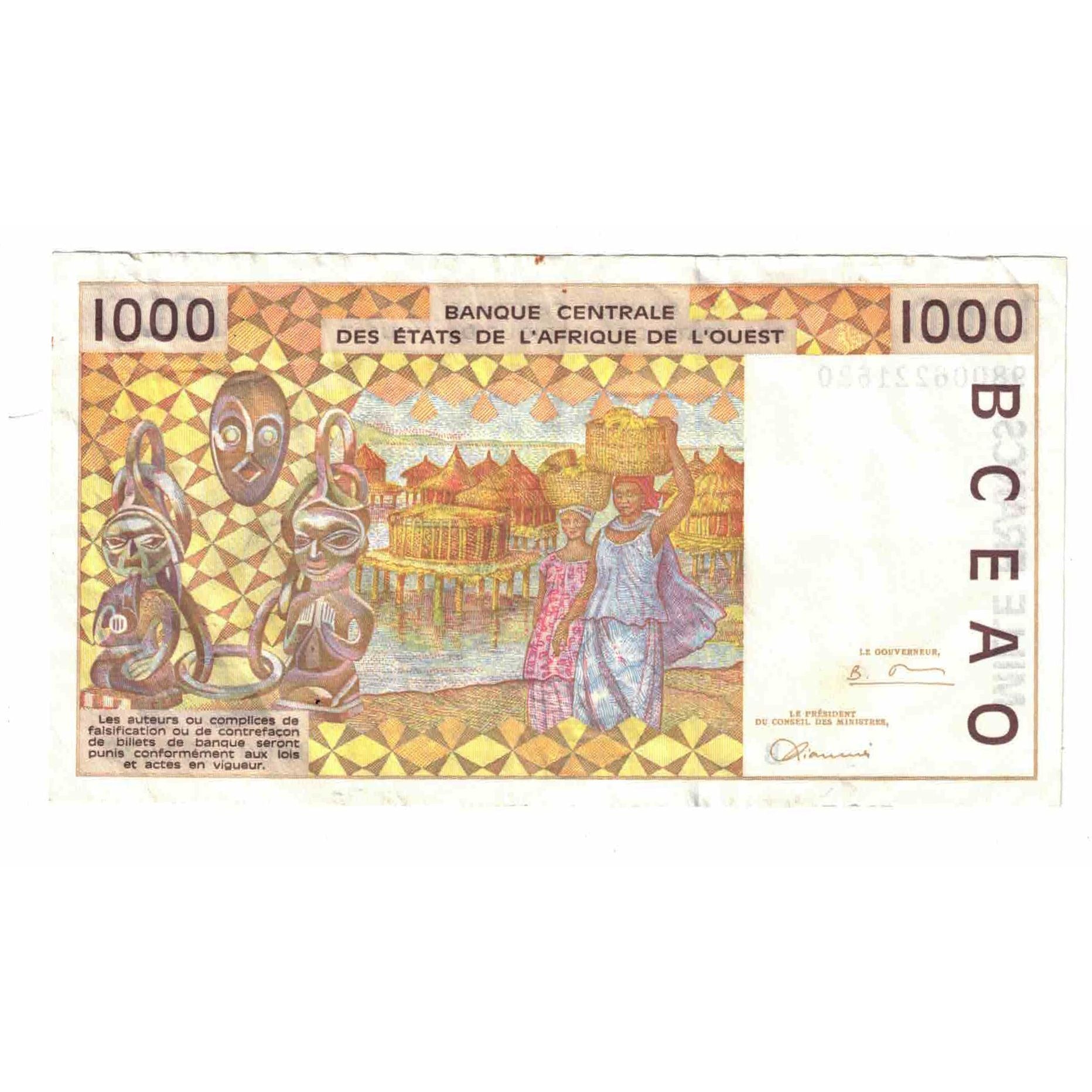 Banknote, West African States, 1000 Francs, 1995, KM:711Ke, AU(50-53)