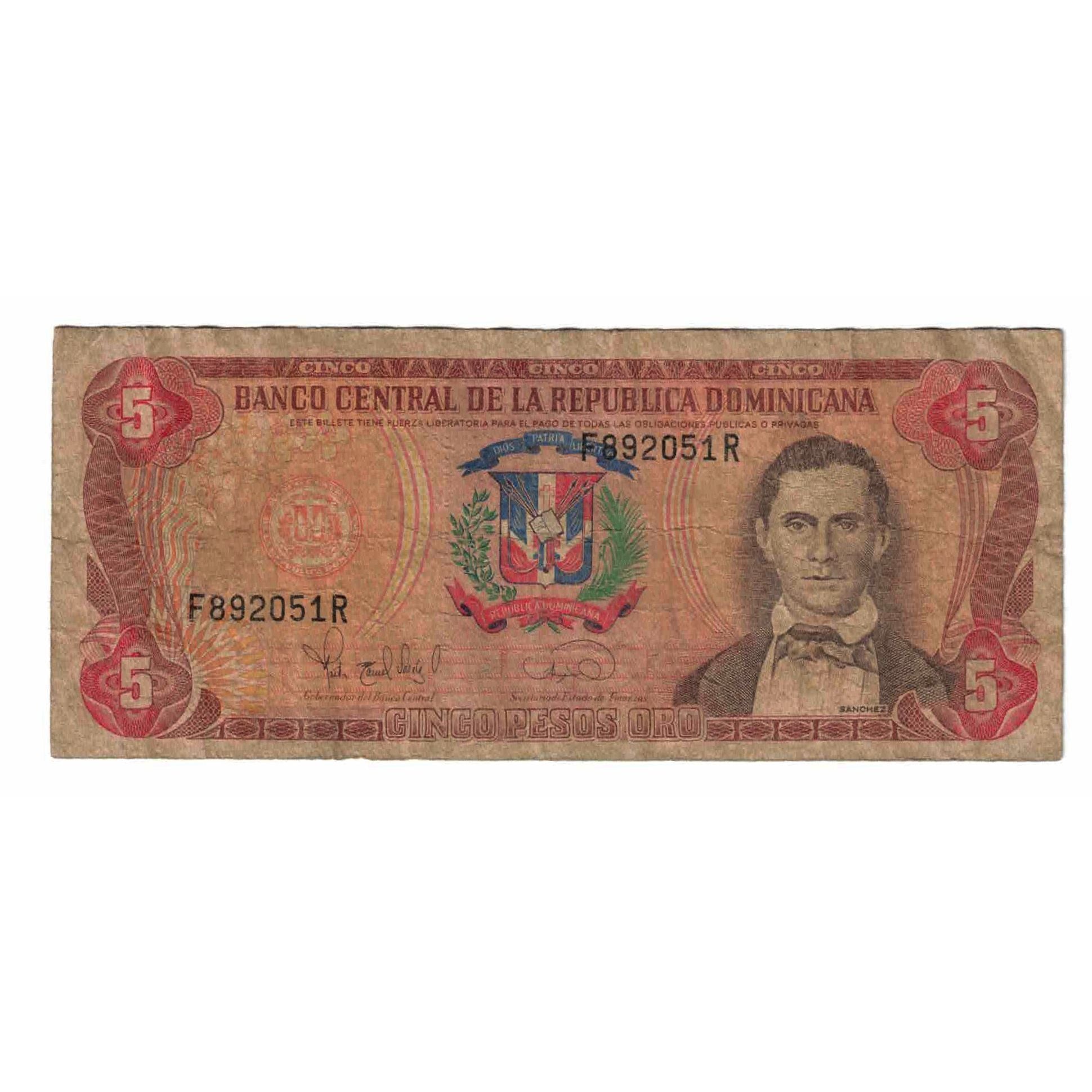 Billete, 5 Pesos Oro, 1990, República Dominicana, KM:131, RC
