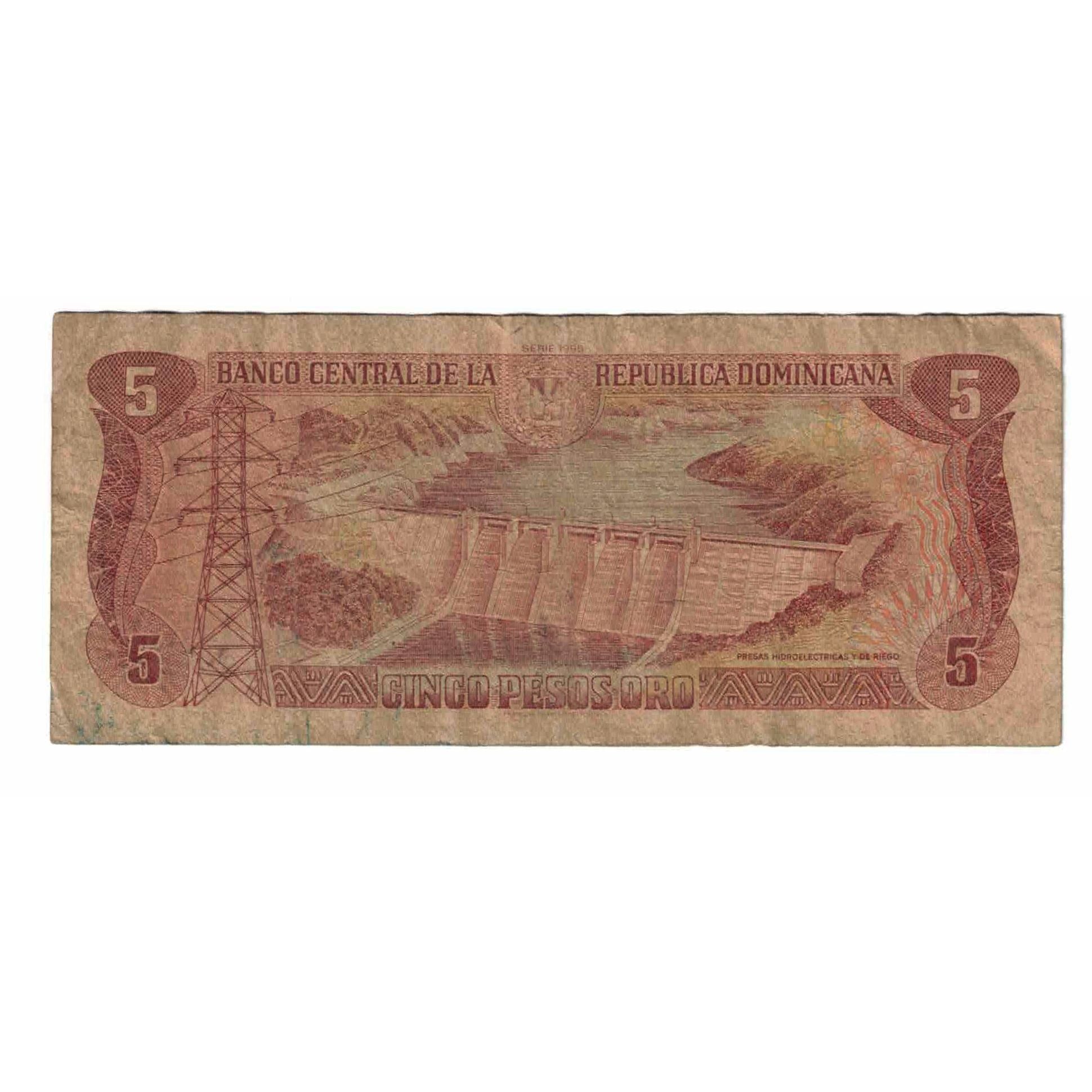 Billete, 5 Pesos Oro, 1990, República Dominicana, KM:131, RC