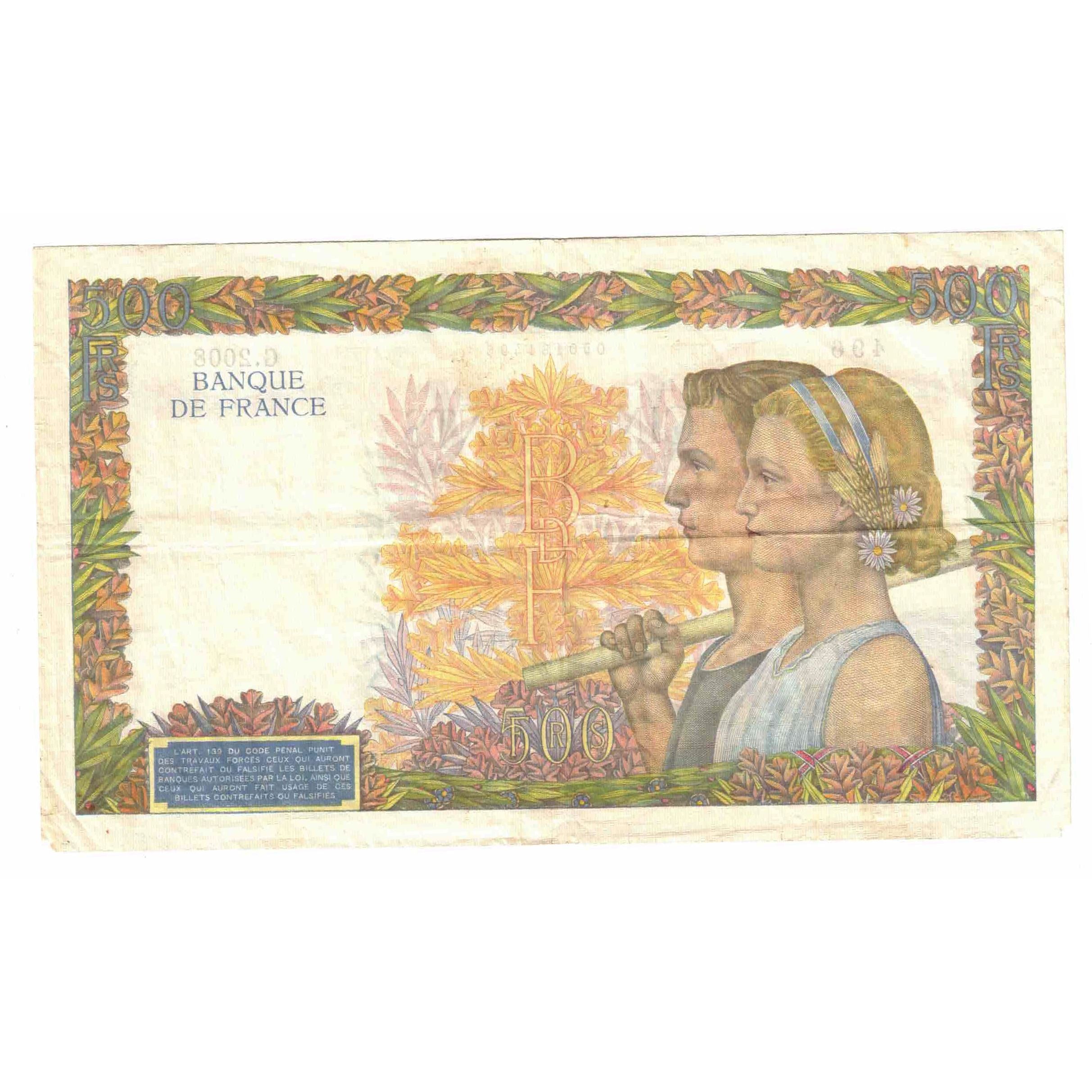 Francja, 500 Francs, La Paix, 1941, G.2008, VF(30-35), Fayette:32.13, KM:95a