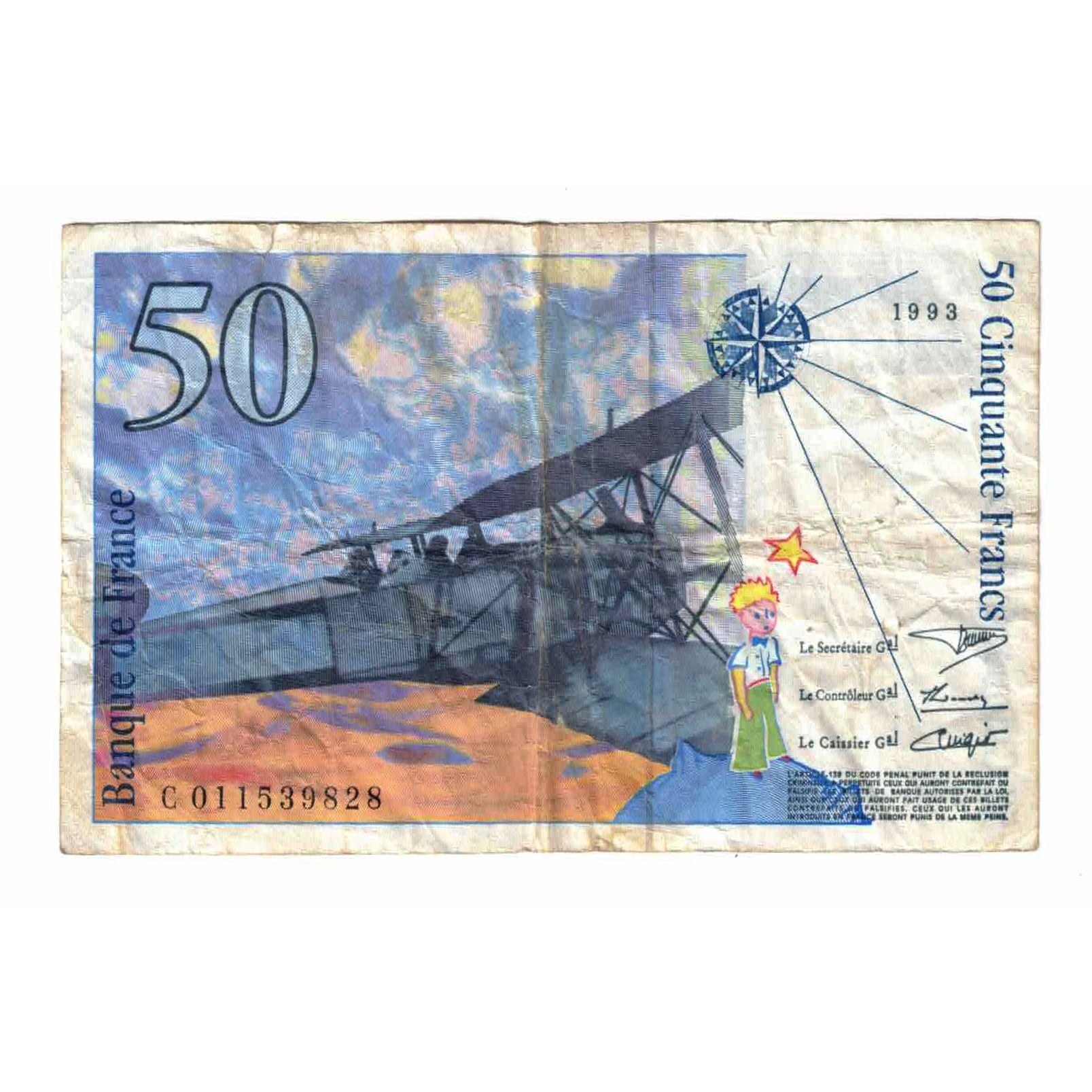 Francja, 50 Francs, St Exupéry, 1993, C.0115, VF(20-25), Fayette:72.2, KM:157b