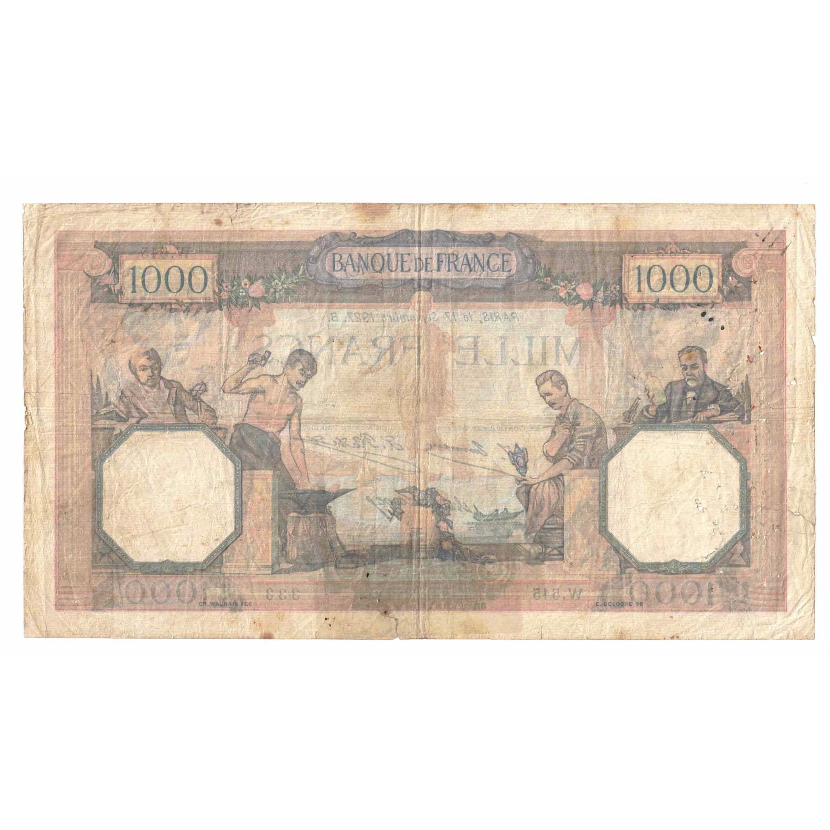 França, 1000 Francs, Cérès et Mercure, 1927, W.545, VG(8-10), Fayette:37.1